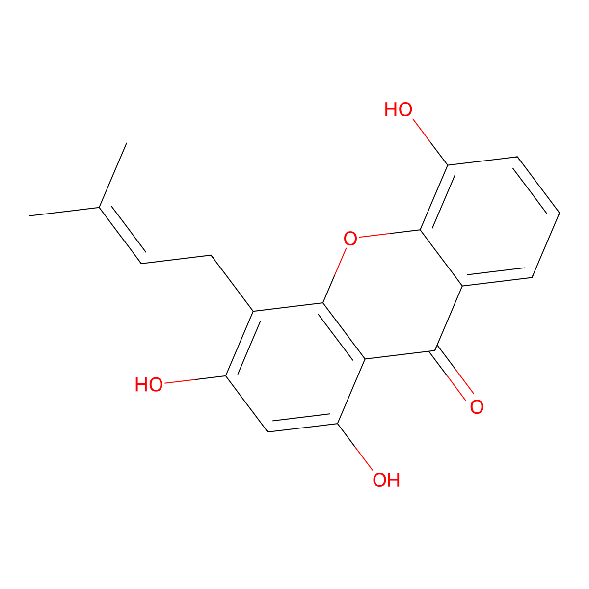 1,3,5-Trihydroxy-4-(3-methylbut-2-enyl)xanthen-9-one molecular structure, CAS 53377-61-0