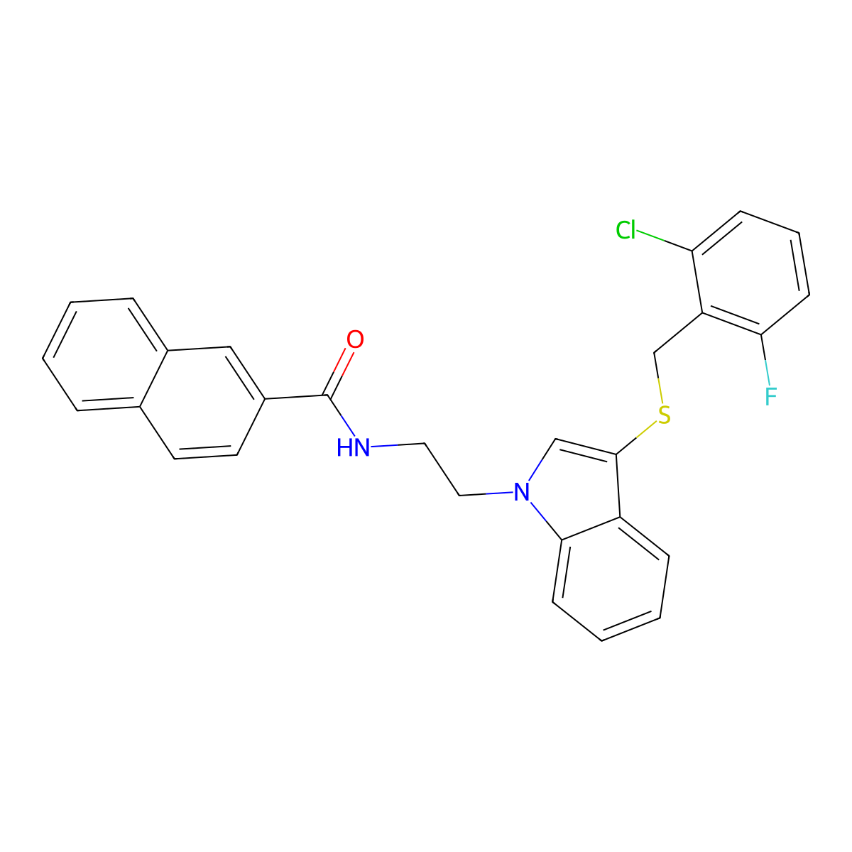 N-[2-[3-[(2-chloro-6-fluorophenyl)methylsulfanyl]indol-1-yl]ethyl]naphthalene-2-carboxamide molecular structure, CAS 533865-36-0