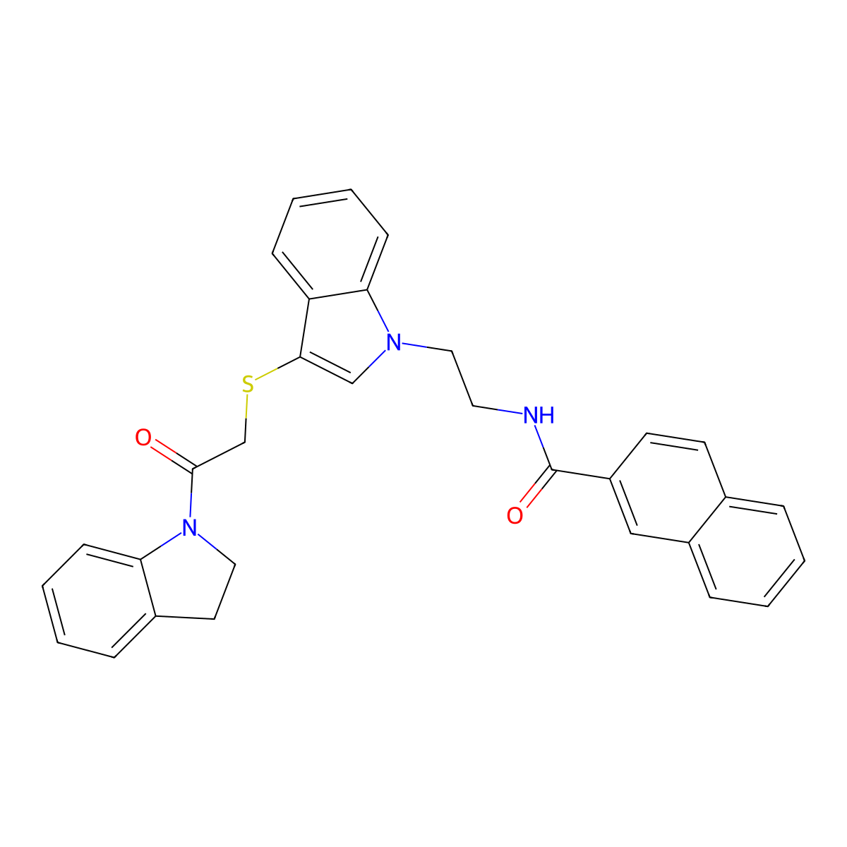 N-(2-(3-((2-(indolin-1-yl)-2-oxoethyl)thio)-1H-indol-1-yl)ethyl)-2-naphthamide molecular structure, CAS 533865-45-1