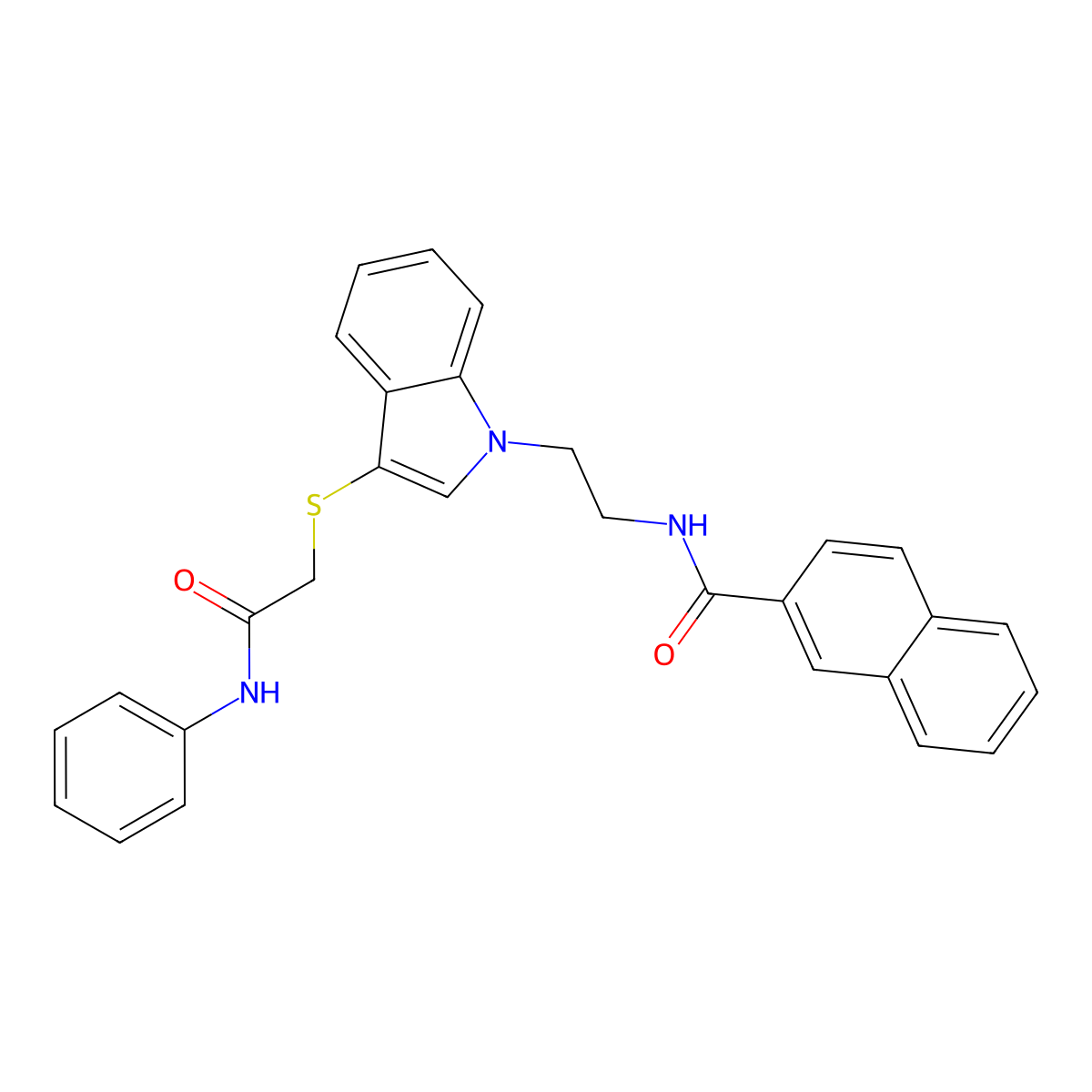 N-(2-(3-((2-oxo-2-(phenylamino)ethyl)thio)-1H-indol-1-yl)ethyl)-2-naphthamide molecular structure, CAS 533865-46-2