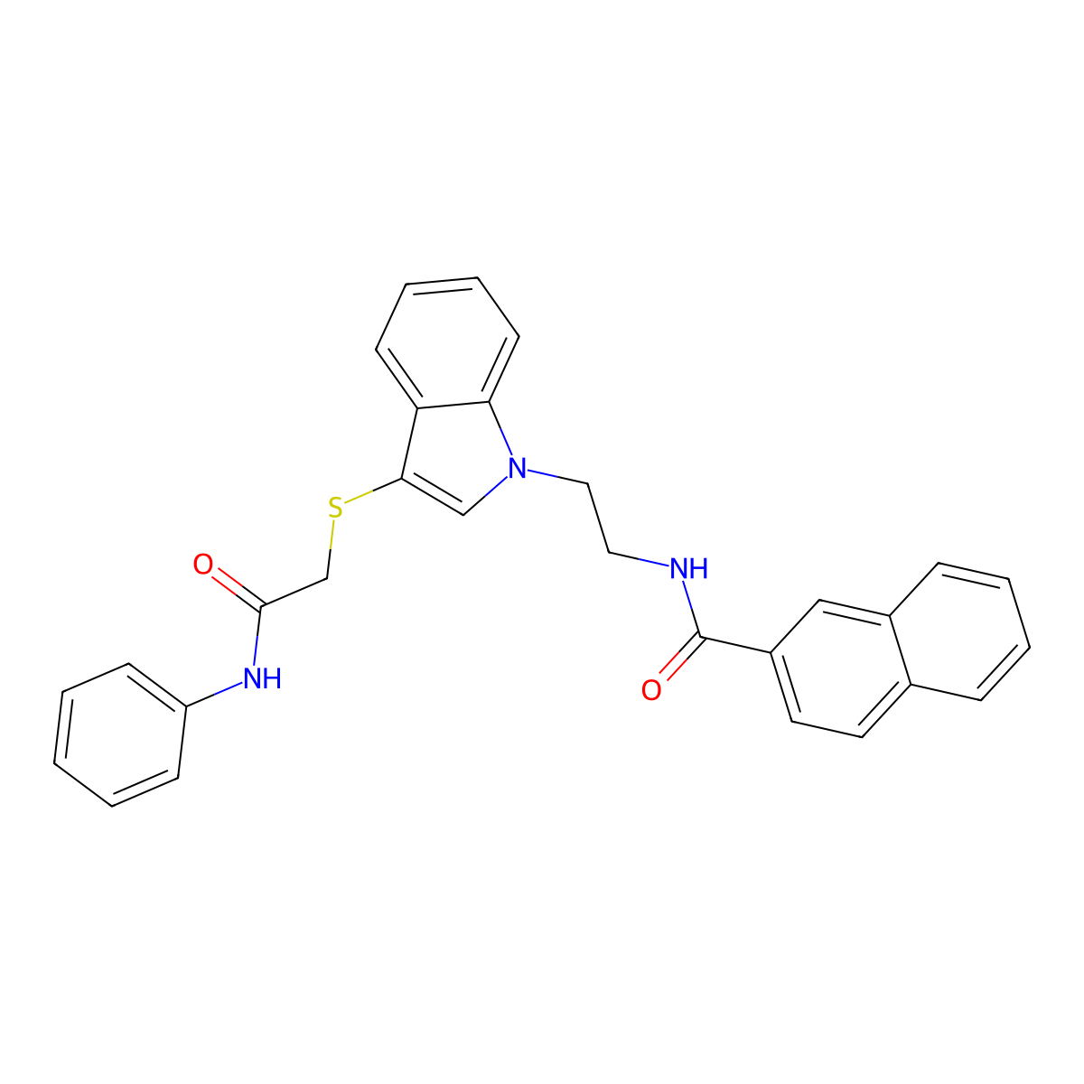 N-(2-(3-((2-oxo-2-(phenylamino)ethyl)thio)-1H-indol-1-yl)ethyl)-2-naphthamide molecular structure, CAS 533865-46-2