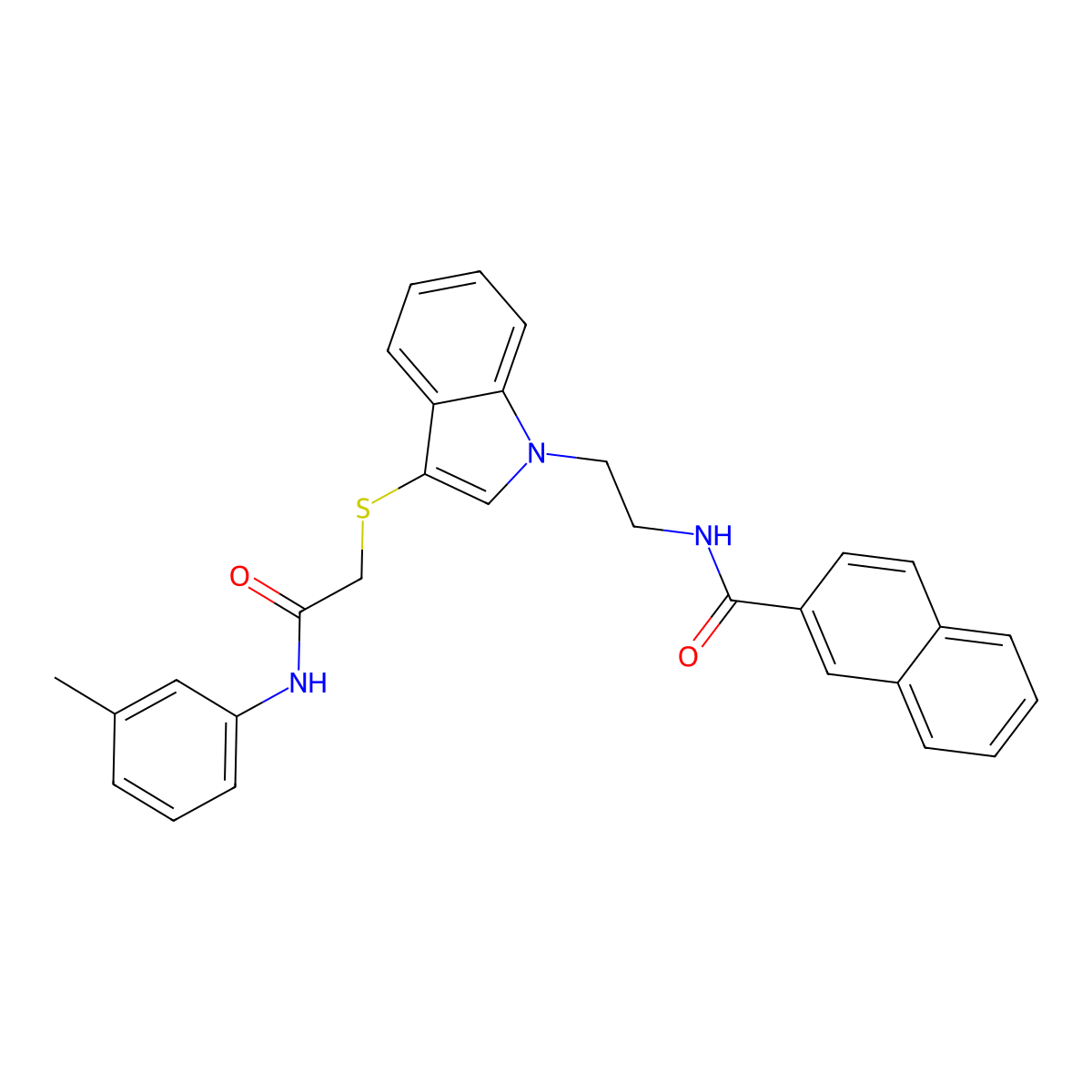 N-(2-(3-((2-oxo-2-(m-tolylamino)ethyl)thio)-1H-indol-1-yl)ethyl)-2-naphthamide molecular structure, CAS 533865-47-3