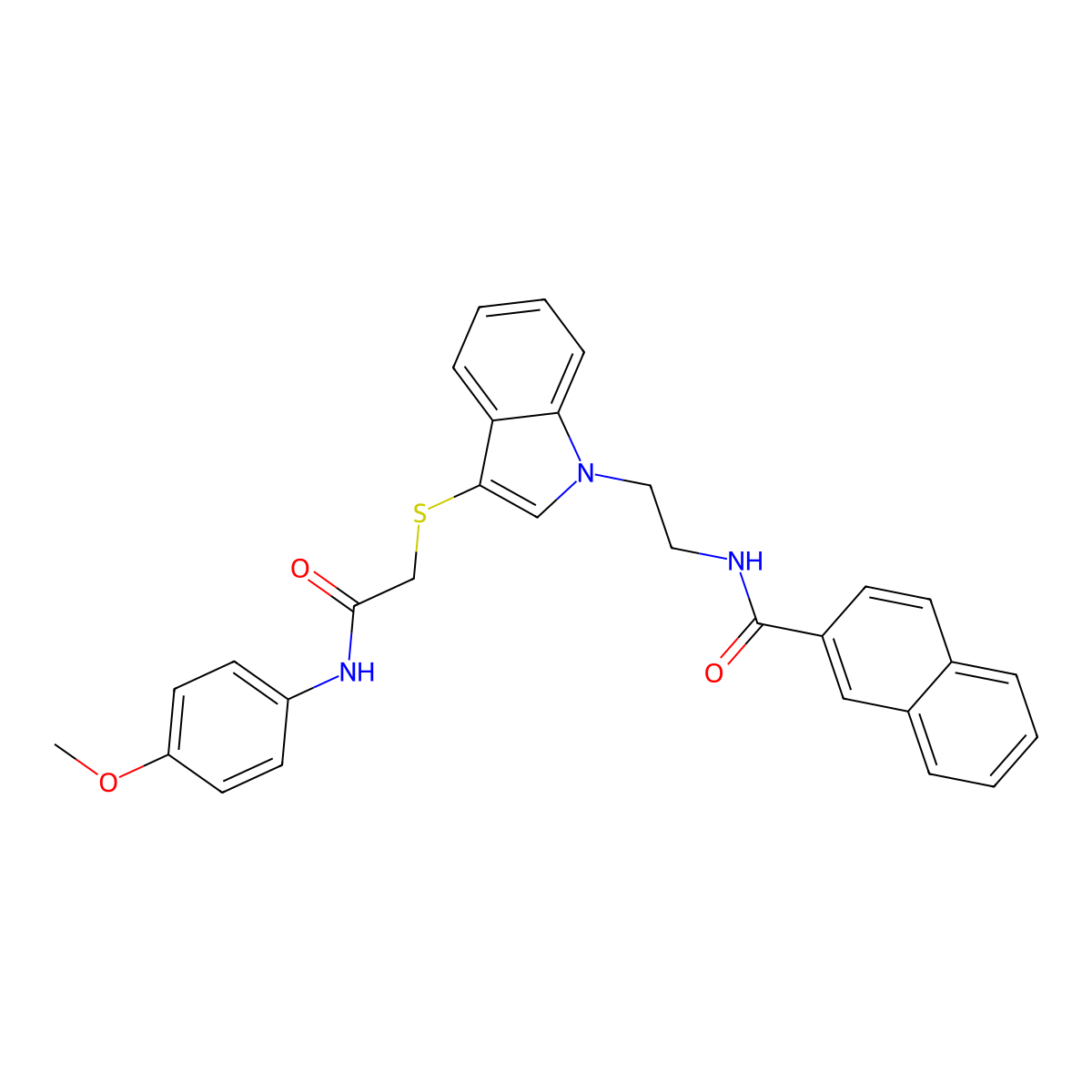 N-[2-[3-[2-(4-methoxyanilino)-2-oxoethyl]sulfanylindol-1-yl]ethyl]naphthalene-2-carboxamide molecular structure, CAS 533865-51-9