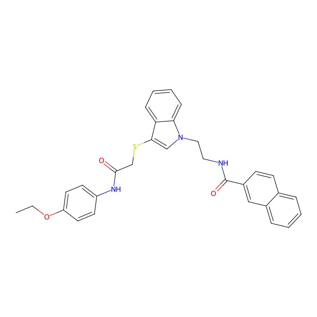 N-(2-(3-((2-((4-ethoxyphenyl)amino)-2-oxoethyl)thio)-1H-indol-1-yl)ethyl)-2-naphthamide molecular structure, CAS 533865-52-0