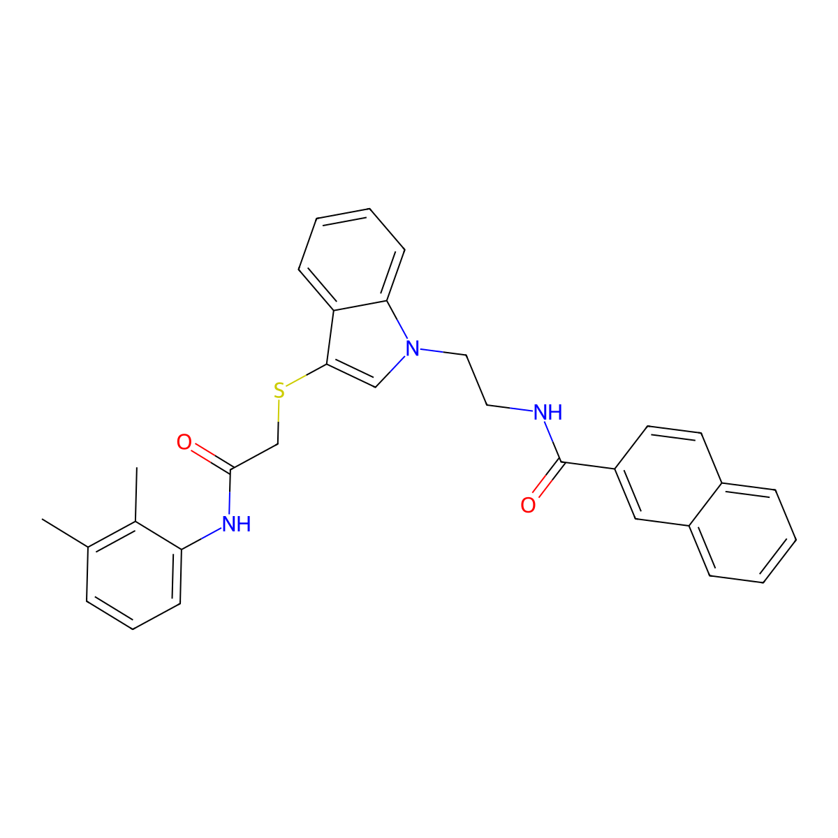 N-[2-[3-[2-(2,3-dimethylanilino)-2-oxoethyl]sulfanylindol-1-yl]ethyl]naphthalene-2-carboxamide molecular structure, CAS 533865-55-3