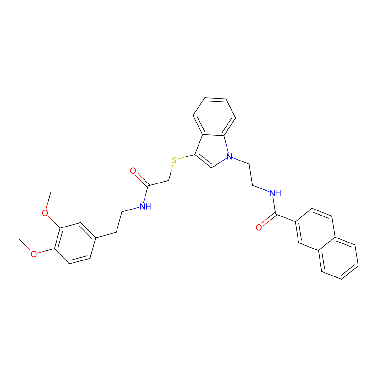 N-[2-[3-[2-[2-(3,4-dimethoxyphenyl)ethylamino]-2-oxoethyl]sulfanylindol-1-yl]ethyl]naphthalene-2-carboxamide molecular structure, CAS 533865-60-0