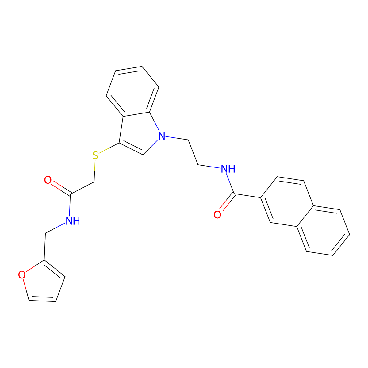 N-(2-(3-((2-((furan-2-ylmethyl)amino)-2-oxoethyl)thio)-1H-indol-1-yl)ethyl)-2-naphthamide molecular structure, CAS 533865-61-1