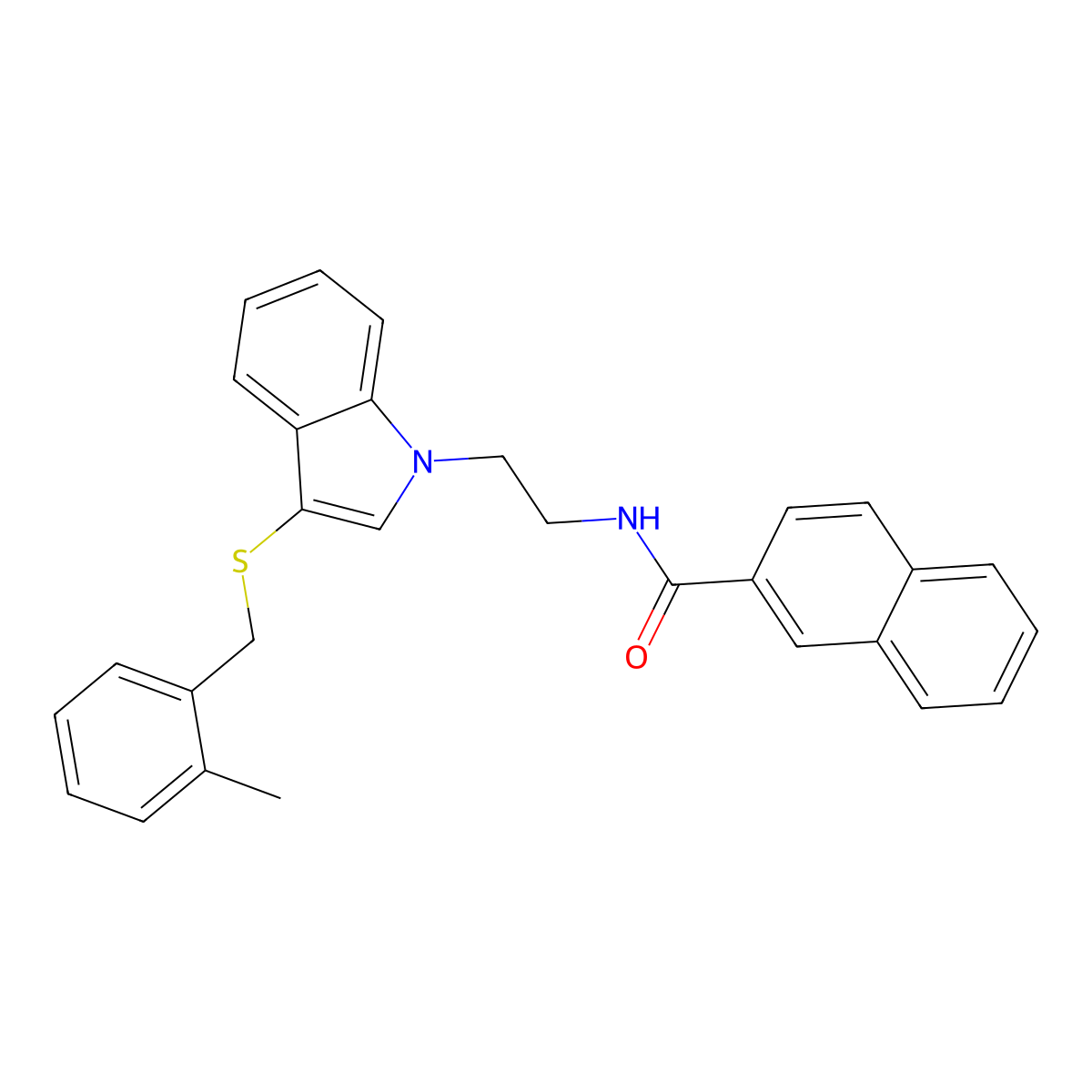 N-[2-[3-[(2-methylphenyl)methylsulfanyl]indol-1-yl]ethyl]naphthalene-2-carboxamide molecular structure, CAS 533865-77-9