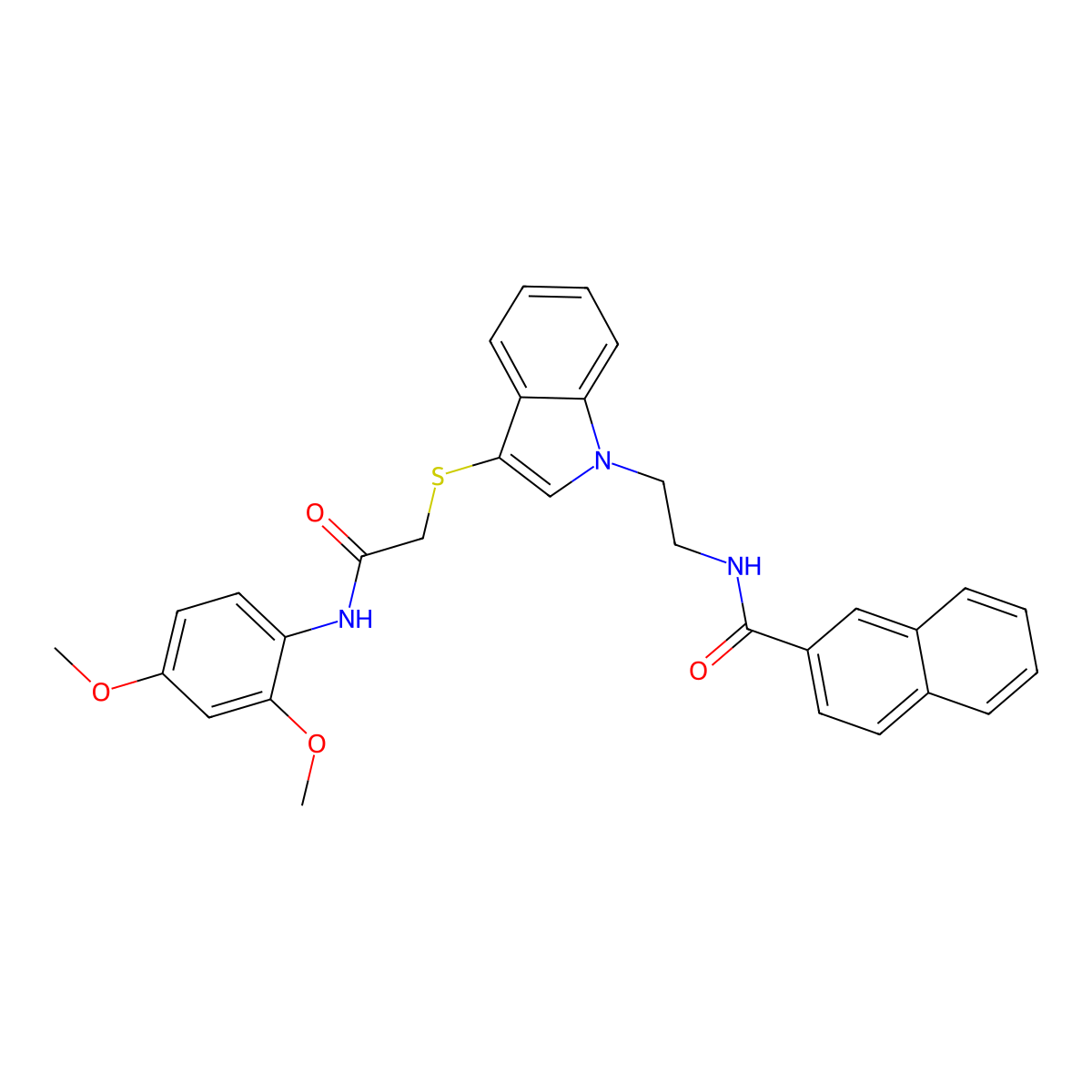 N-(2-(3-((2-((2,4-dimethoxyphenyl)amino)-2-oxoethyl)thio)-1H-indol-1-yl)ethyl)-2-naphthamide molecular structure, CAS 533865-80-4