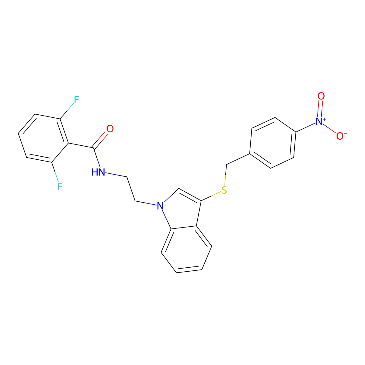 2,6-difluoro-N-[2-[3-[(4-nitrophenyl)methylsulfanyl]indol-1-yl]ethyl]benzamide molecular structure, CAS 533865-83-7