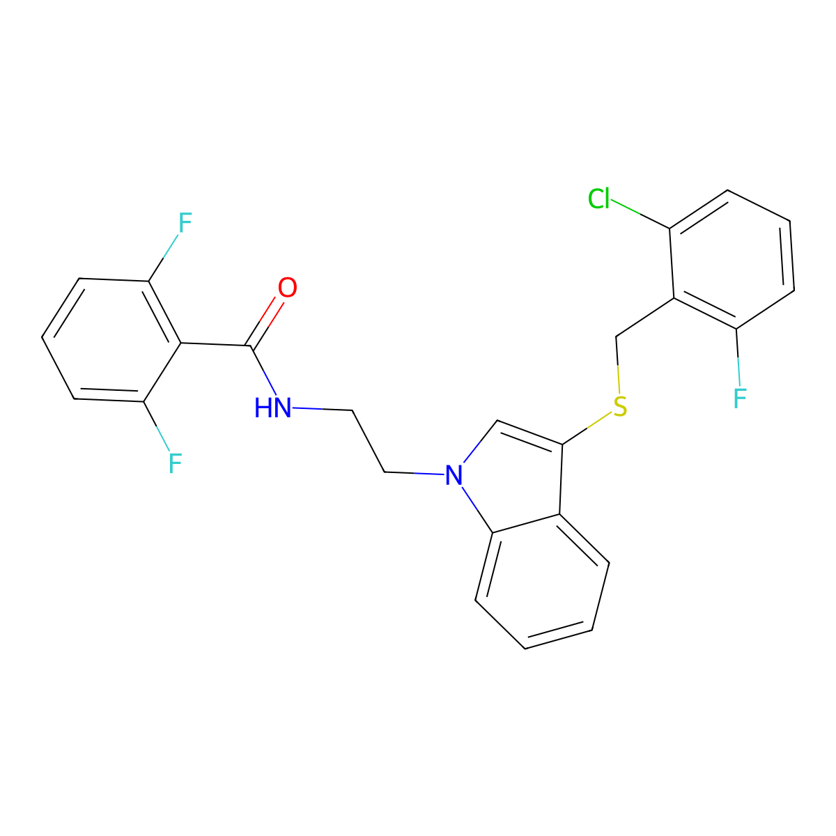N-(2-(3-((2-chloro-6-fluorobenzyl)thio)-1H-indol-1-yl)ethyl)-2,6-difluorobenzamide molecular structure, CAS 533865-92-8