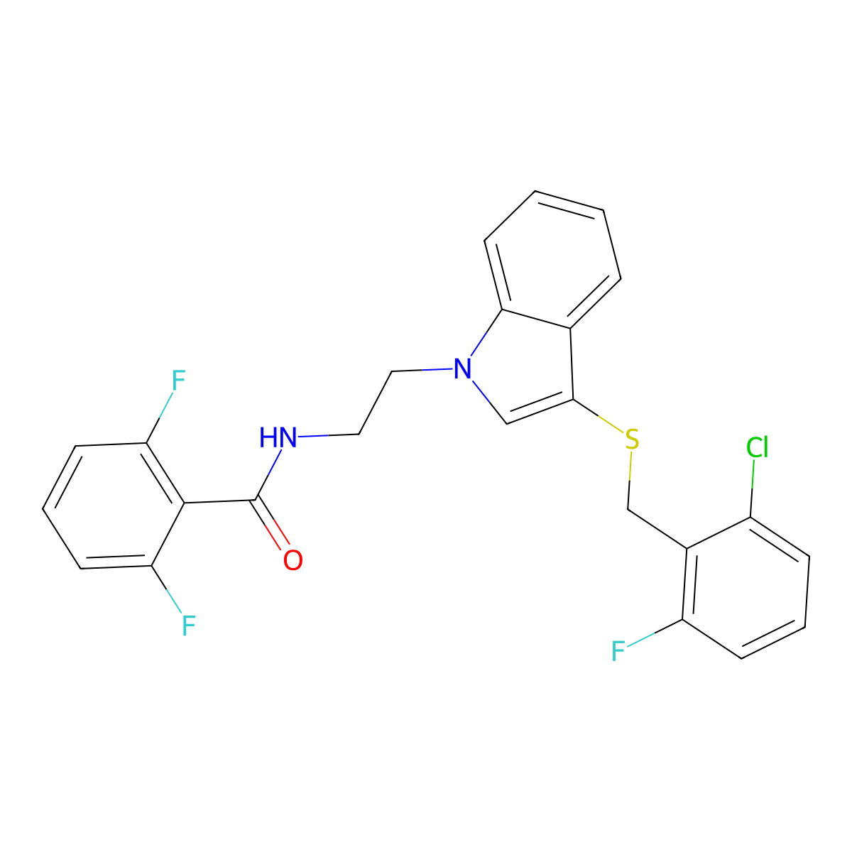 N-(2-(3-((2-chloro-6-fluorobenzyl)thio)-1H-indol-1-yl)ethyl)-2,6-difluorobenzamide molecular structure, CAS 533865-92-8