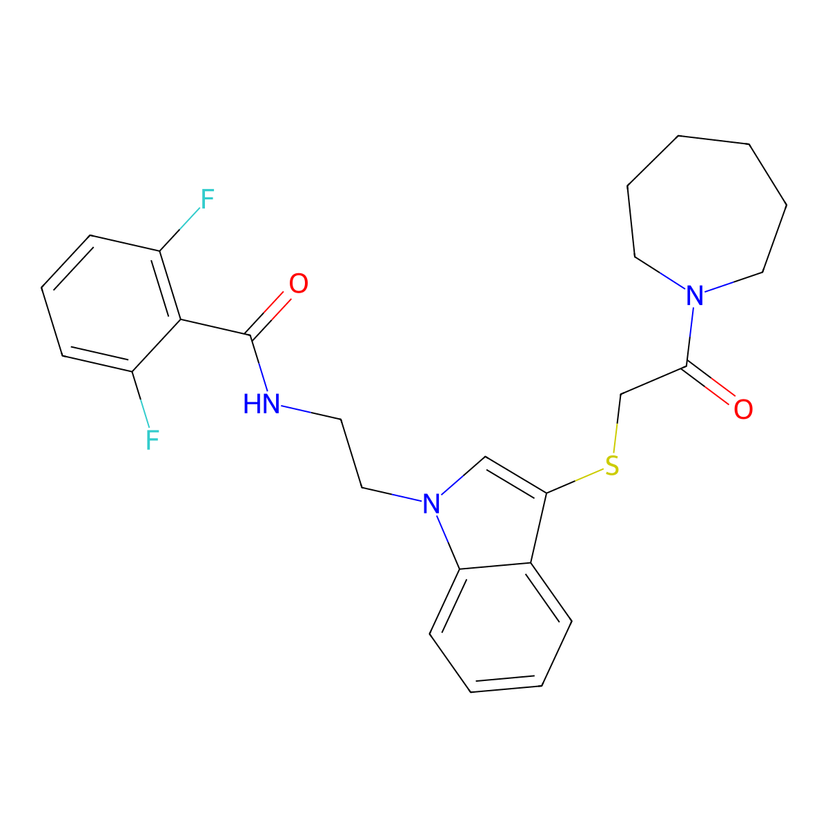 N-(2-(3-((2-(azepan-1-yl)-2-oxoethyl)thio)-1H-indol-1-yl)ethyl)-2,6-difluorobenzamide molecular structure, CAS 533865-97-3