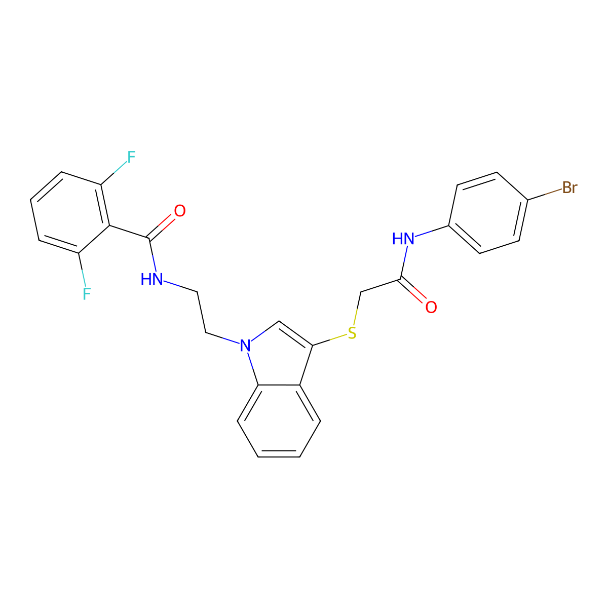 N-(2-(3-((2-((4-bromophenyl)amino)-2-oxoethyl)thio)-1H-indol-1-yl)ethyl)-2,6-difluorobenzamide molecular structure, CAS 533866-09-0