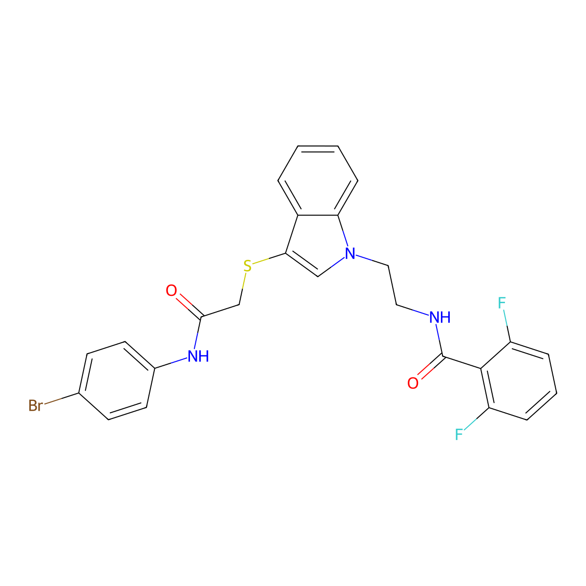 N-(2-(3-((2-((4-bromophenyl)amino)-2-oxoethyl)thio)-1H-indol-1-yl)ethyl)-2,6-difluorobenzamide molecular structure, CAS 533866-09-0