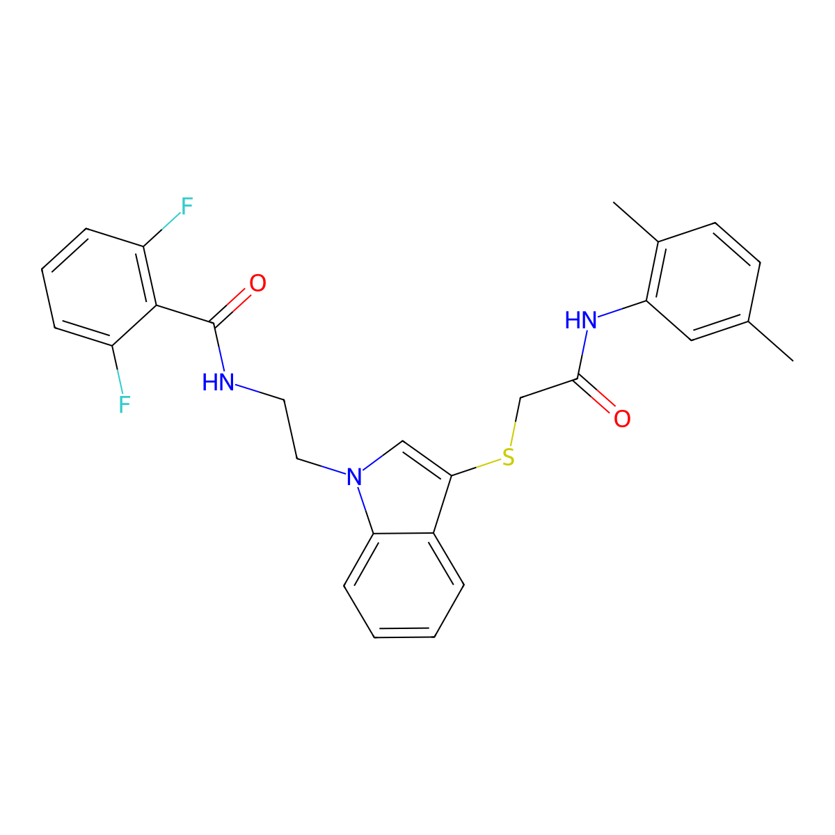 N-[2-[3-[2-(2,5-dimethylanilino)-2-oxoethyl]sulfanylindol-1-yl]ethyl]-2,6-difluorobenzamide molecular structure, CAS 533866-12-5