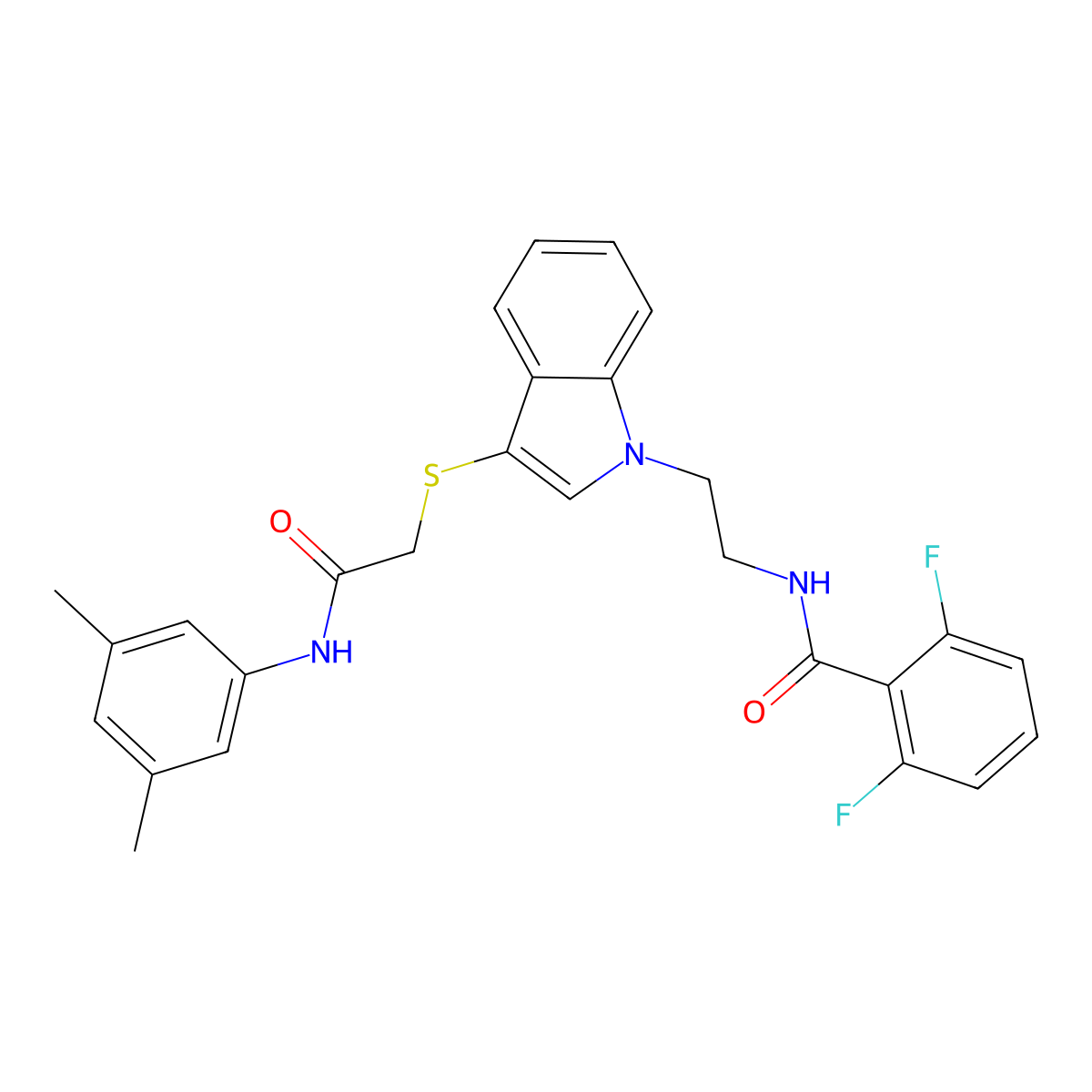 N-(2-(3-((2-((3,5-dimethylphenyl)amino)-2-oxoethyl)thio)-1H-indol-1-yl)ethyl)-2,6-difluorobenzamide molecular structure, CAS 533866-21-6