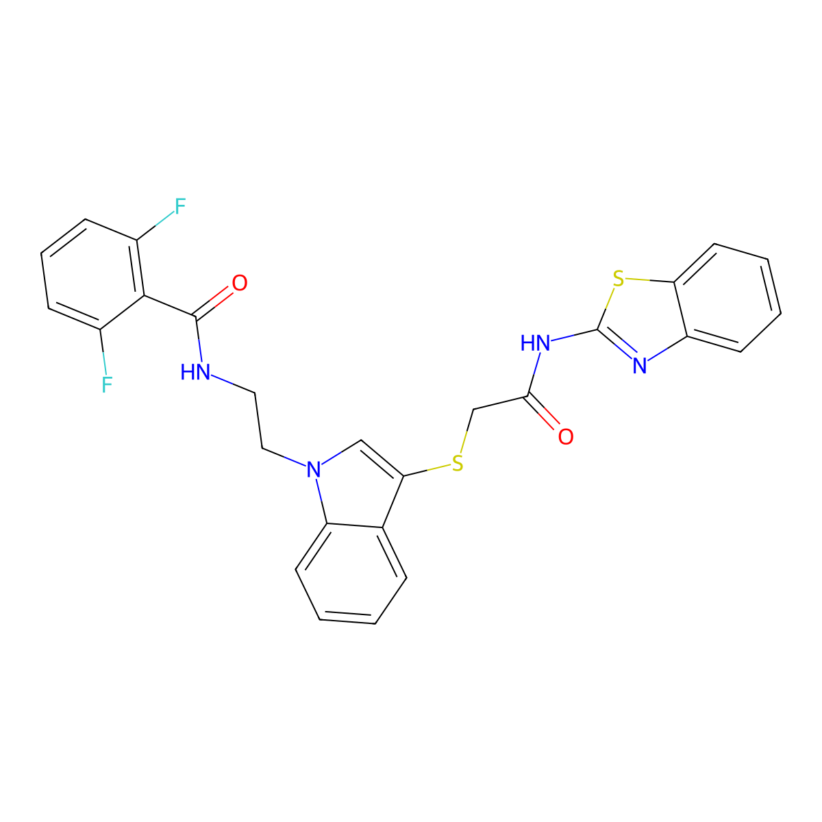 N-(2-(3-((2-(benzo[d]thiazol-2-ylamino)-2-oxoethyl)thio)-1H-indol-1-yl)ethyl)-2,6-difluorobenzamide molecular structure, CAS 533866-26-1