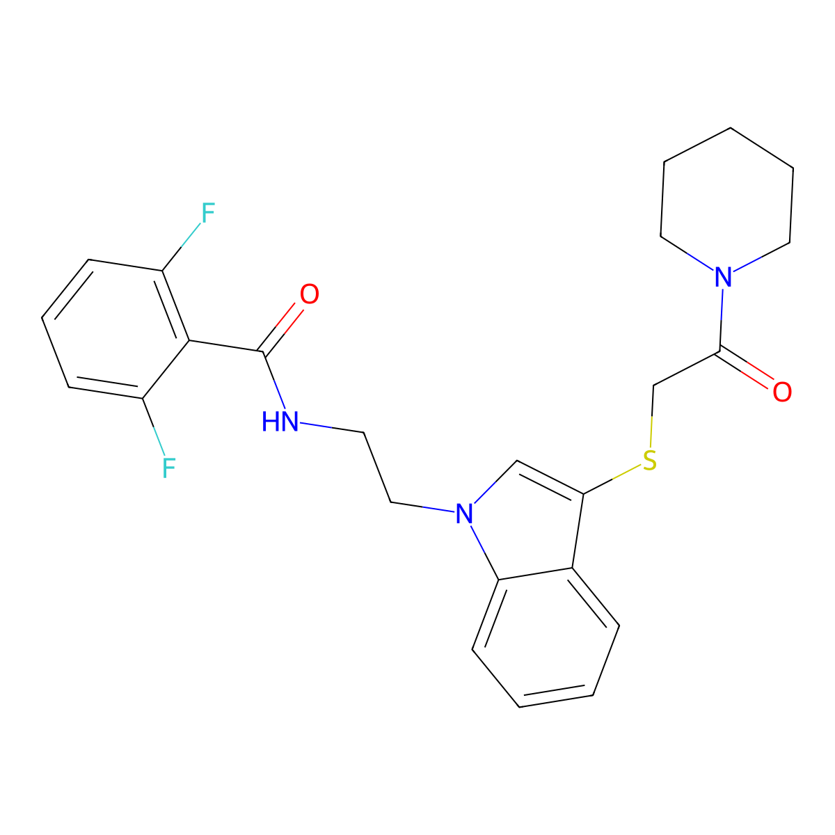 2,6-difluoro-N-[2-[3-(2-oxo-2-piperidin-1-ylethyl)sulfanylindol-1-yl]ethyl]benzamide molecular structure, CAS 533866-59-0