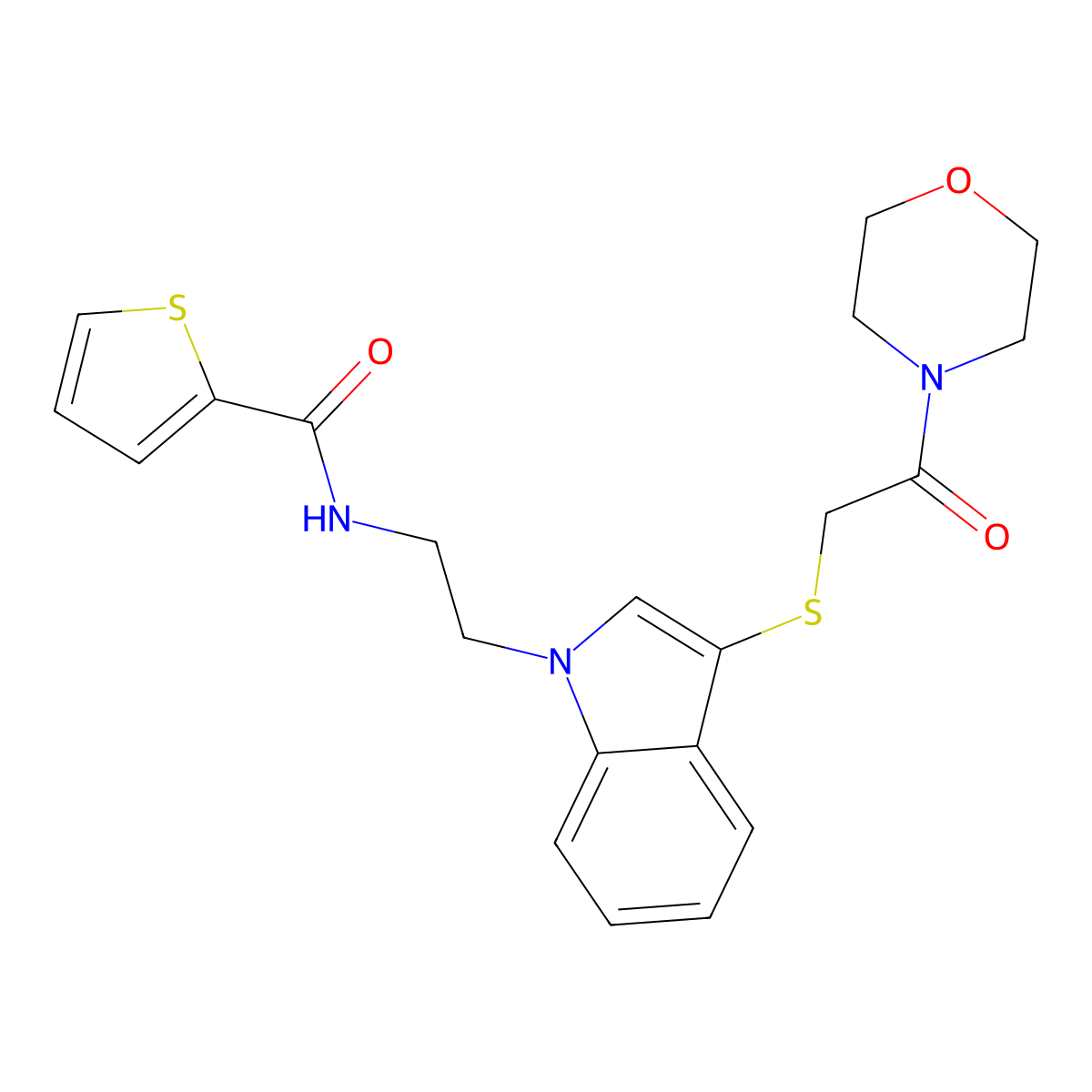 N-[2-[3-(2-morpholin-4-yl-2-oxoethyl)sulfanylindol-1-yl]ethyl]thiophene-2-carboxamide molecular structure, CAS 533866-85-2