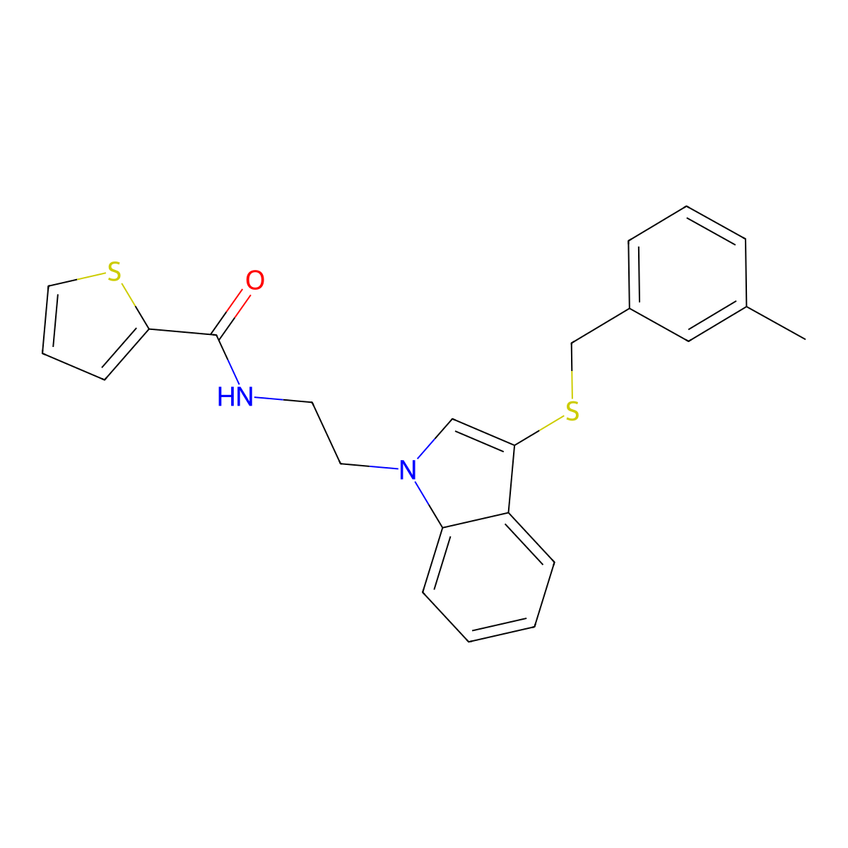 N-(2-(3-((3-methylbenzyl)thio)-1H-indol-1-yl)ethyl)thiophene-2-carboxamide molecular structure, CAS 533867-01-5