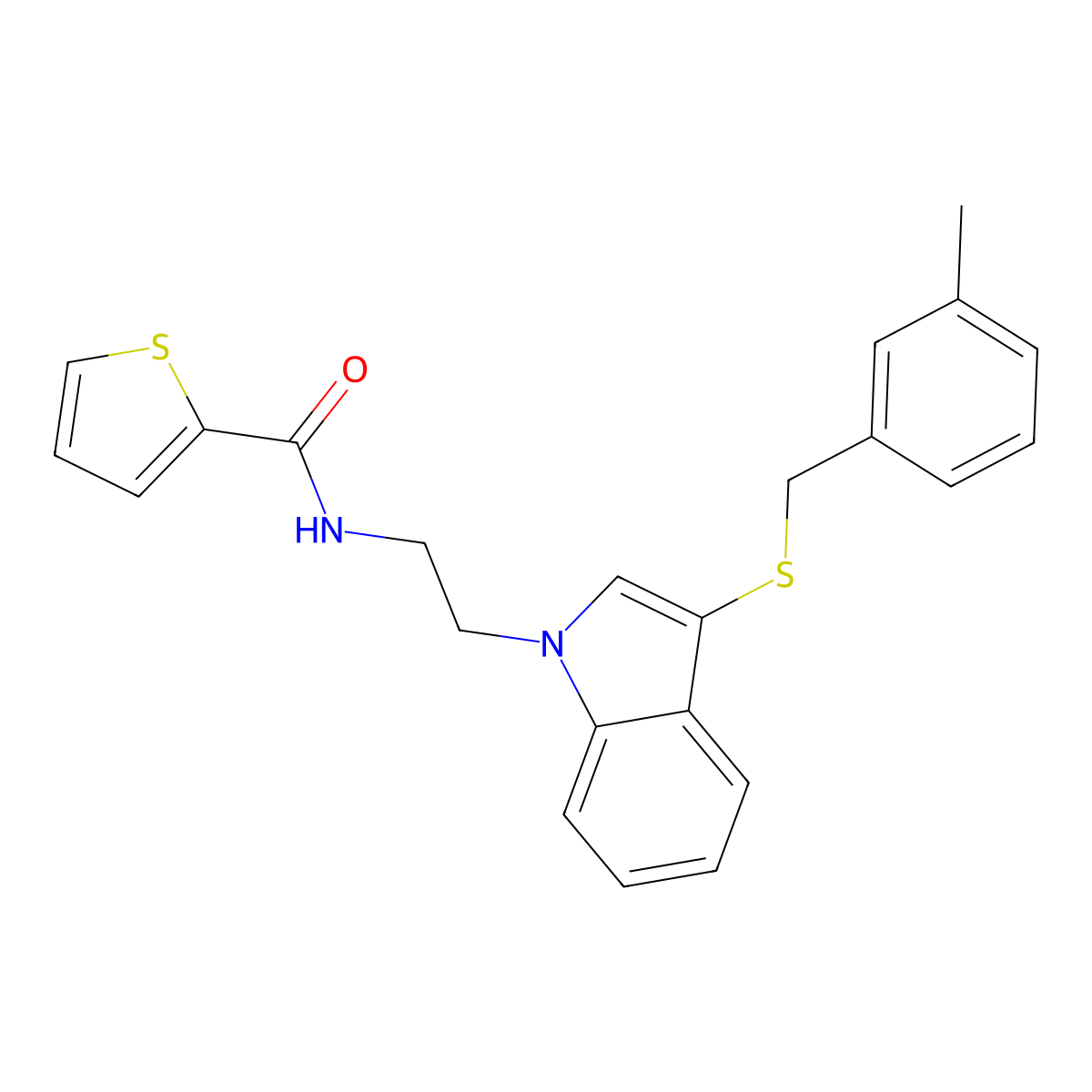 N-(2-(3-((3-methylbenzyl)thio)-1H-indol-1-yl)ethyl)thiophene-2-carboxamide molecular structure, CAS 533867-01-5