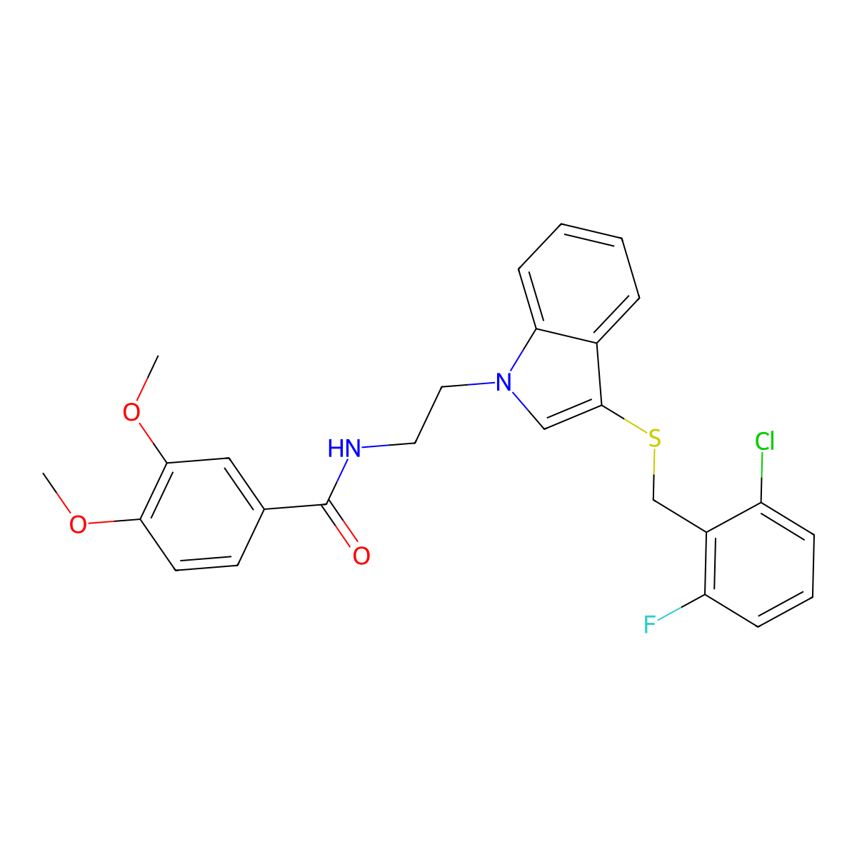 N-(2-(3-((2-chloro-6-fluorobenzyl)thio)-1H-indol-1-yl)ethyl)-3,4-dimethoxybenzamide molecular structure, CAS 533867-22-0