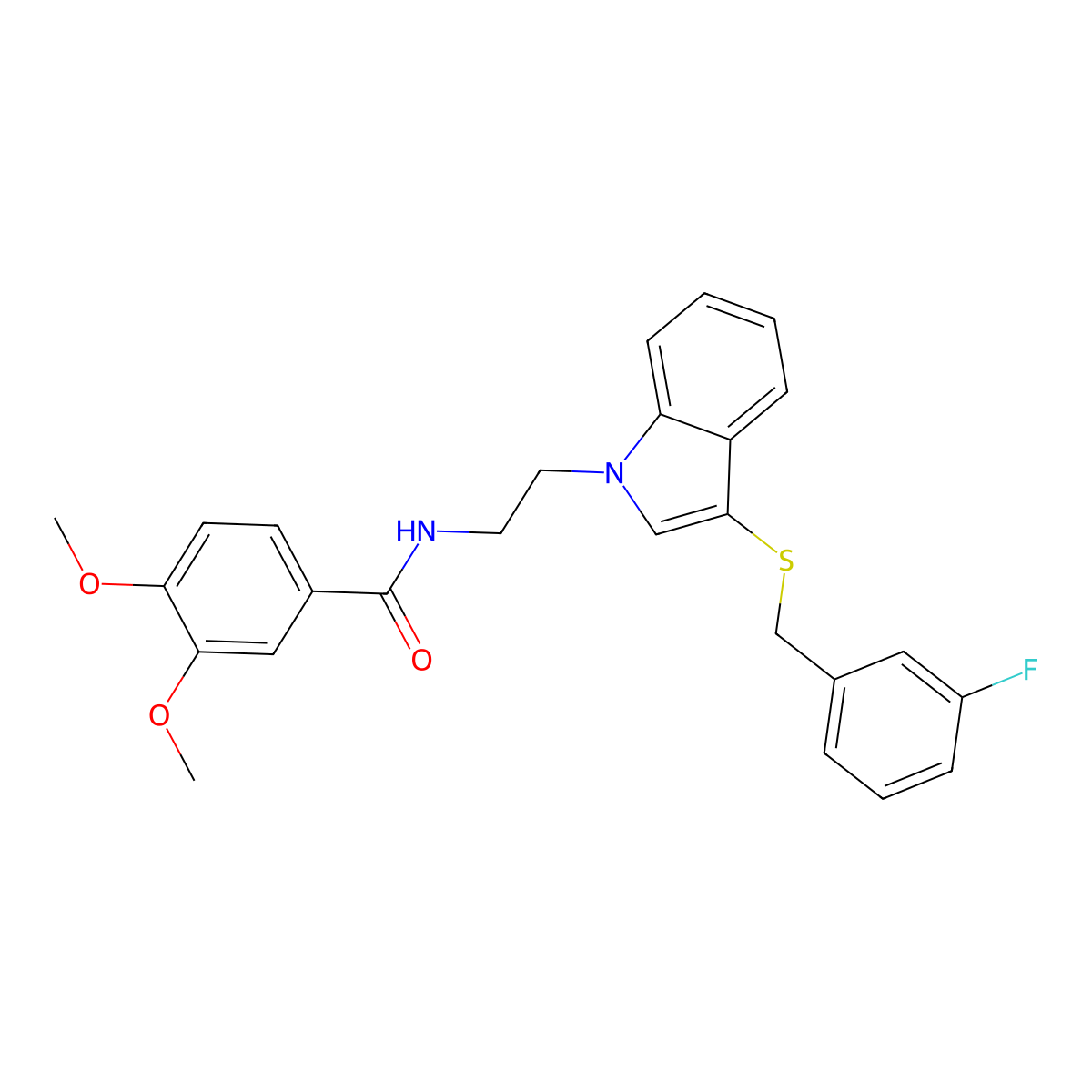 N-[2-[3-[(3-fluorophenyl)methylsulfanyl]indol-1-yl]ethyl]-3,4-dimethoxybenzamide molecular structure, CAS 533867-58-2