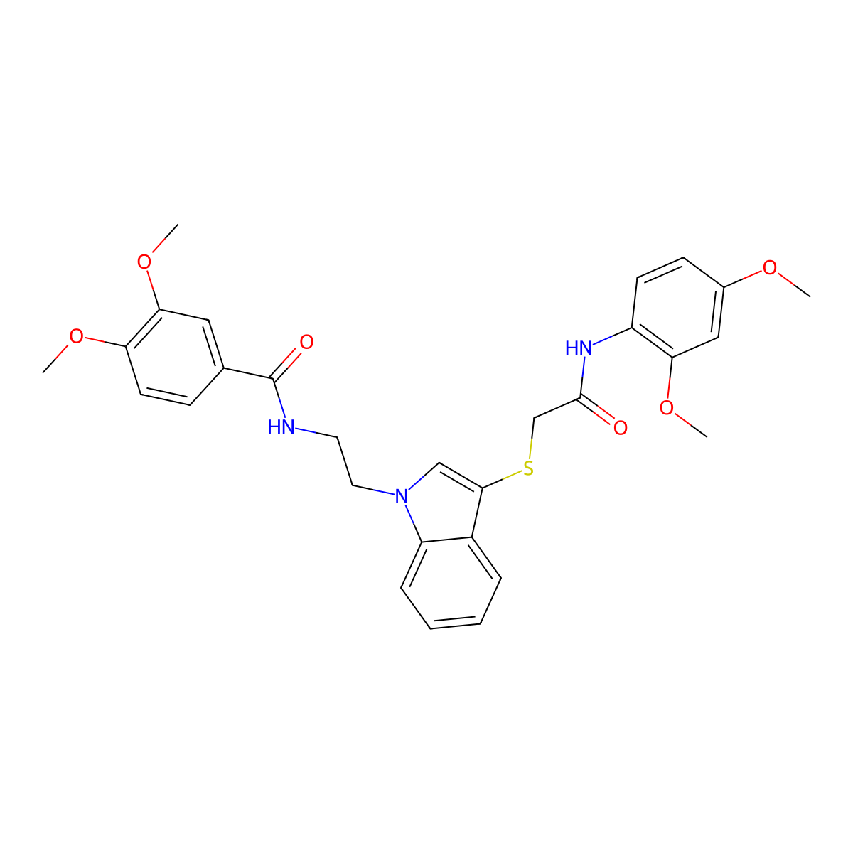 N-(2-(3-((2-((2,4-dimethoxyphenyl)amino)-2-oxoethyl)thio)-1H-indol-1-yl)ethyl)-3,4-dimethoxybenzamide molecular structure, CAS 533867-61-7