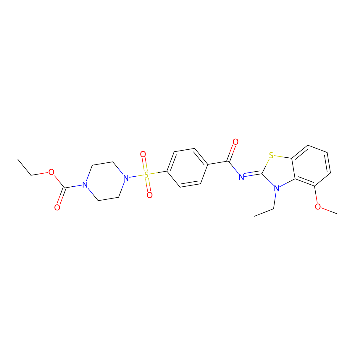 Ethyl 4-[4-[(3-ethyl-4-methoxy-1,3-benzothiazol-2-ylidene)carbamoyl]phenyl]sulfonylpiperazine-1-carboxylate molecular structure, CAS 533868-57-4