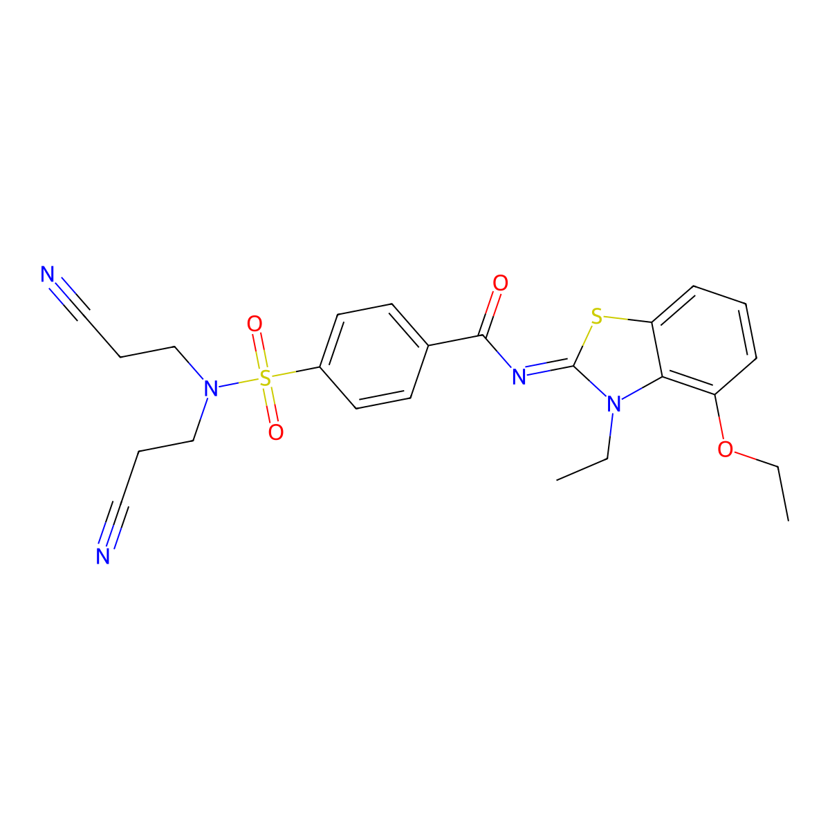 (Z)-4-(N,N-bis(2-cyanoethyl)sulfamoyl)-N-(4-ethoxy-3-ethylbenzo[d]thiazol-2(3H)-ylidene)benzamide molecular structure, CAS 533868-87-0