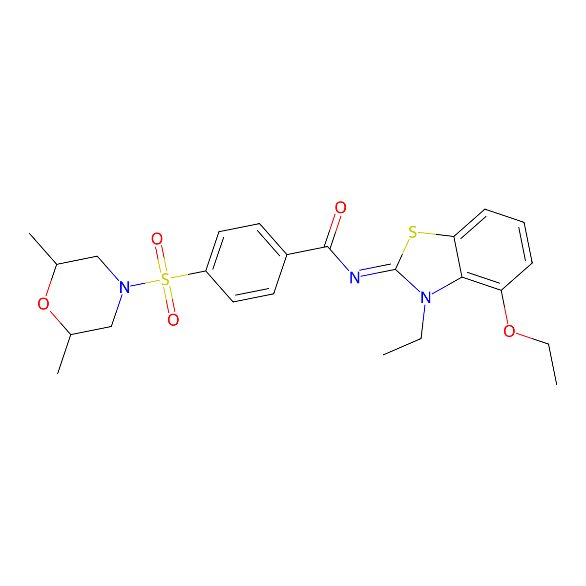 (Z)-4-((2,6-dimethylmorpholino)sulfonyl)-N-(4-ethoxy-3-ethylbenzo[d]thiazol-2(3H)-ylidene)benzamide molecular structure, CAS 533869-00-0