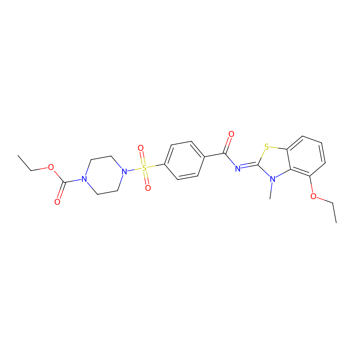 (Z)-ethyl 4-((4-((4-ethoxy-3-methylbenzo[d]thiazol-2(3H)-ylidene)carbamoyl)phenyl)sulfonyl)piperazine-1-carboxylate molecular structure, CAS 533869-04-4