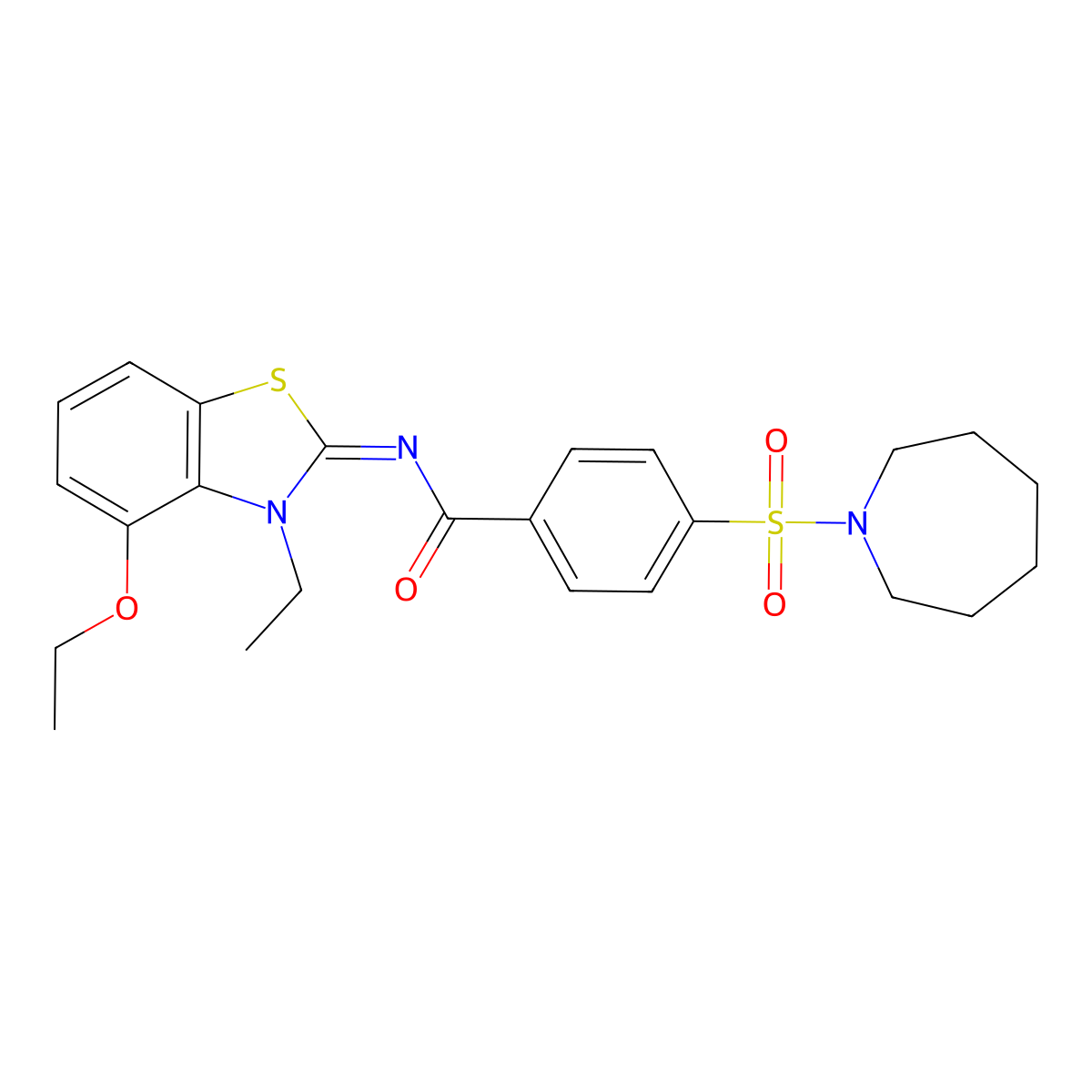 (Z)-4-(azepan-1-ylsulfonyl)-N-(4-ethoxy-3-ethylbenzo[d]thiazol-2(3H)-ylidene)benzamide molecular structure, CAS 533869-13-5