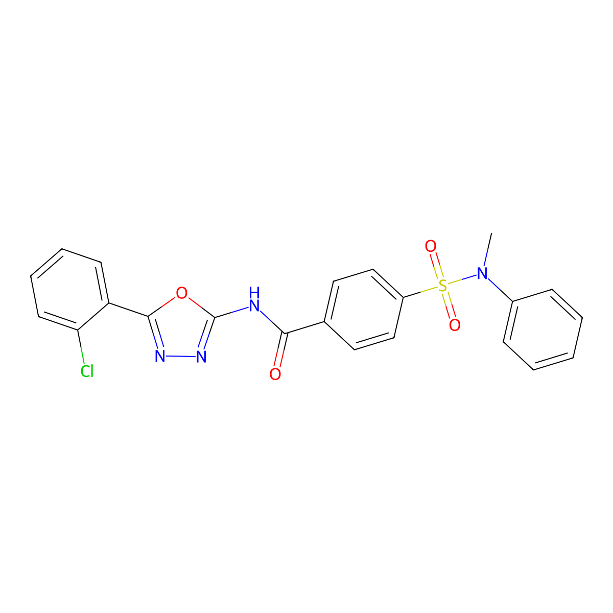 N-[5-(2-chlorophenyl)-1,3,4-oxadiazol-2-yl]-4-[methyl(phenyl)sulfamoyl]benzamide molecular structure, CAS 533869-21-5