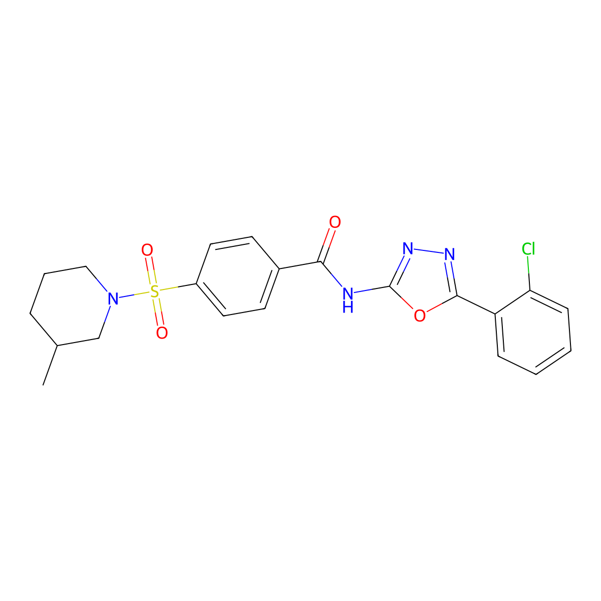N-[5-(2-chlorophenyl)-1,3,4-oxadiazol-2-yl]-4-[(3-methylpiperidin-1-yl)sulfonyl]benzamide molecular structure, CAS 533869-24-8