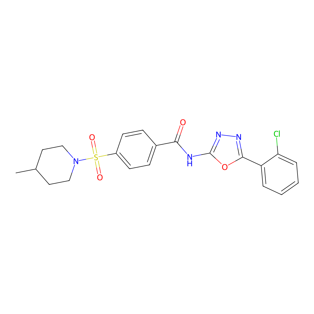 N-(5-(2-chlorophenyl)-1,3,4-oxadiazol-2-yl)-4-((4-methylpiperidin-1-yl)sulfonyl)benzamide molecular structure, CAS 533869-25-9