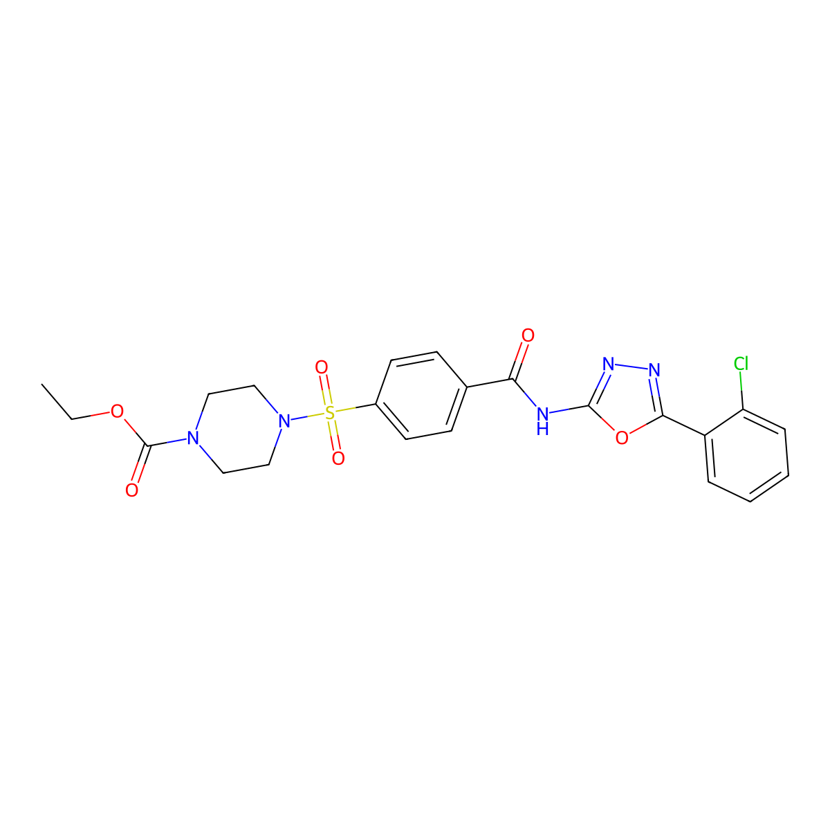Ethyl 4-((4-((5-(2-chlorophenyl)-1,3,4-oxadiazol-2-yl)carbamoyl)phenyl)sulfonyl)piperazine-1-carboxylate molecular structure, CAS 533869-28-2