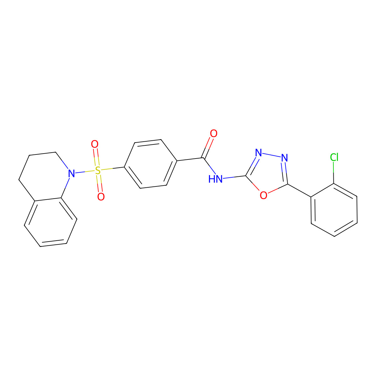 N-(5-(2-chlorophenyl)-1,3,4-oxadiazol-2-yl)-4-((3,4-dihydroquinolin-1(2H)-yl)sulfonyl)benzamide molecular structure, CAS 533869-29-3