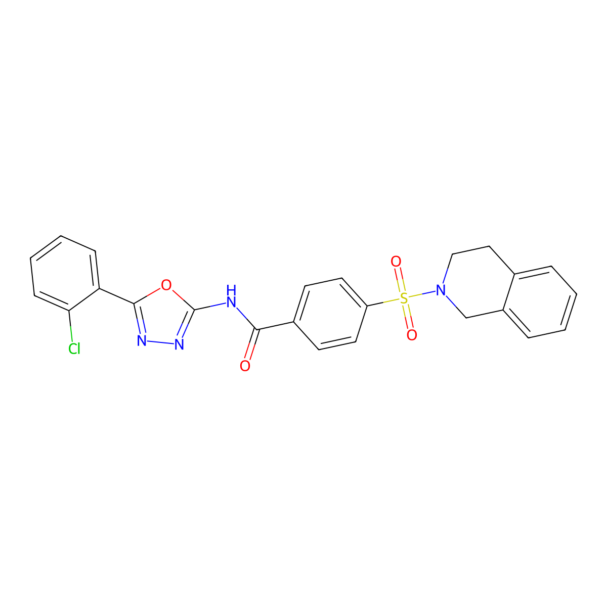 N-(5-(2-chlorophenyl)-1,3,4-oxadiazol-2-yl)-4-((3,4-dihydroisoquinolin-2(1H)-yl)sulfonyl)benzamide molecular structure, CAS 533869-30-6