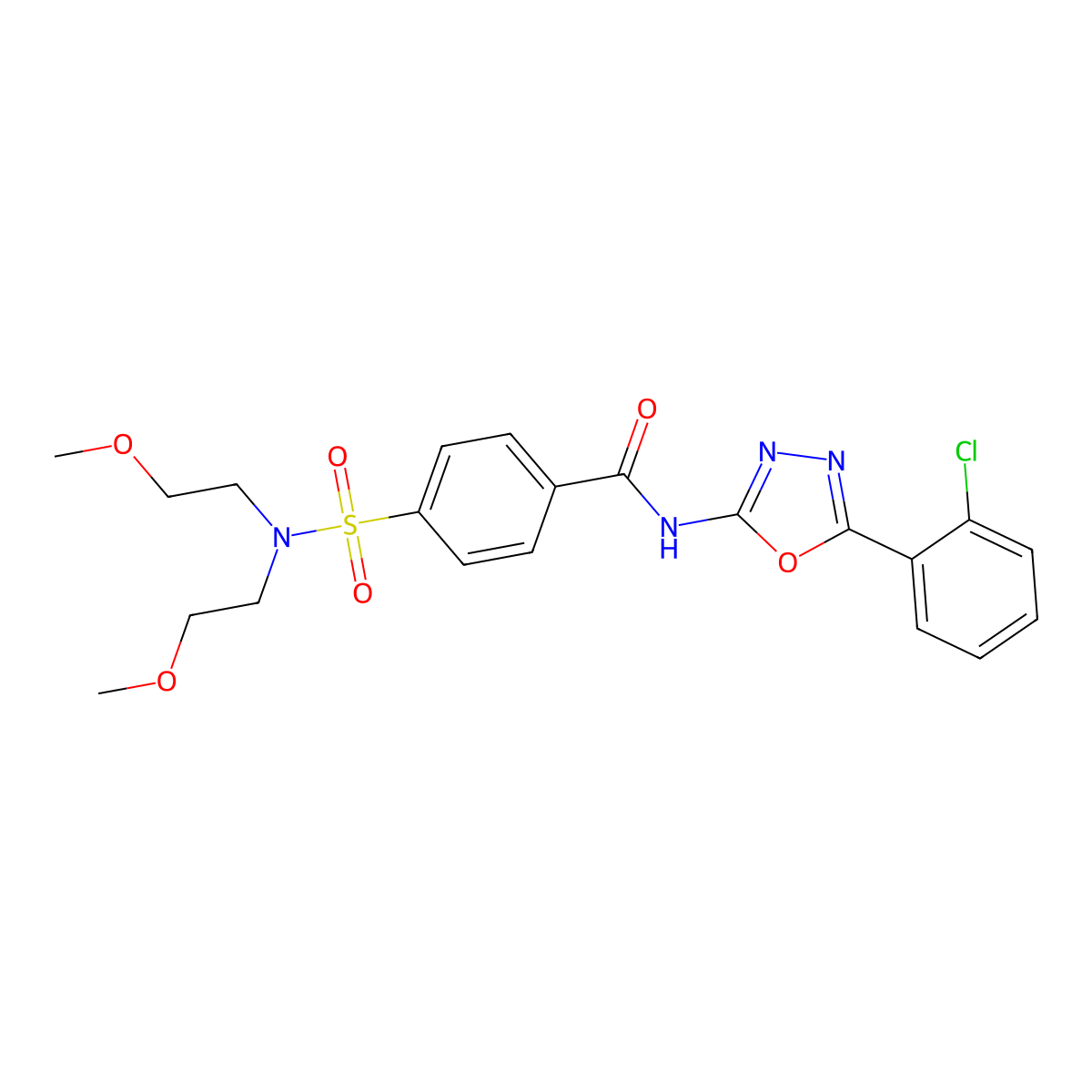 4-[bis(2-methoxyethyl)sulfamoyl]-N-[5-(2-chlorophenyl)-1,3,4-oxadiazol-2-yl]benzamide molecular structure, CAS 533869-32-8