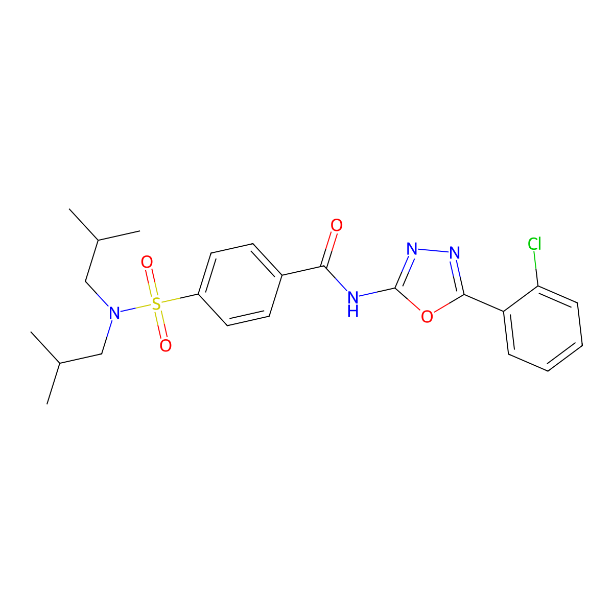 4-[bis(2-methylpropyl)sulfamoyl]-N-[5-(2-chlorophenyl)-1,3,4-oxadiazol-2-yl]benzamide molecular structure, CAS 533869-34-0
