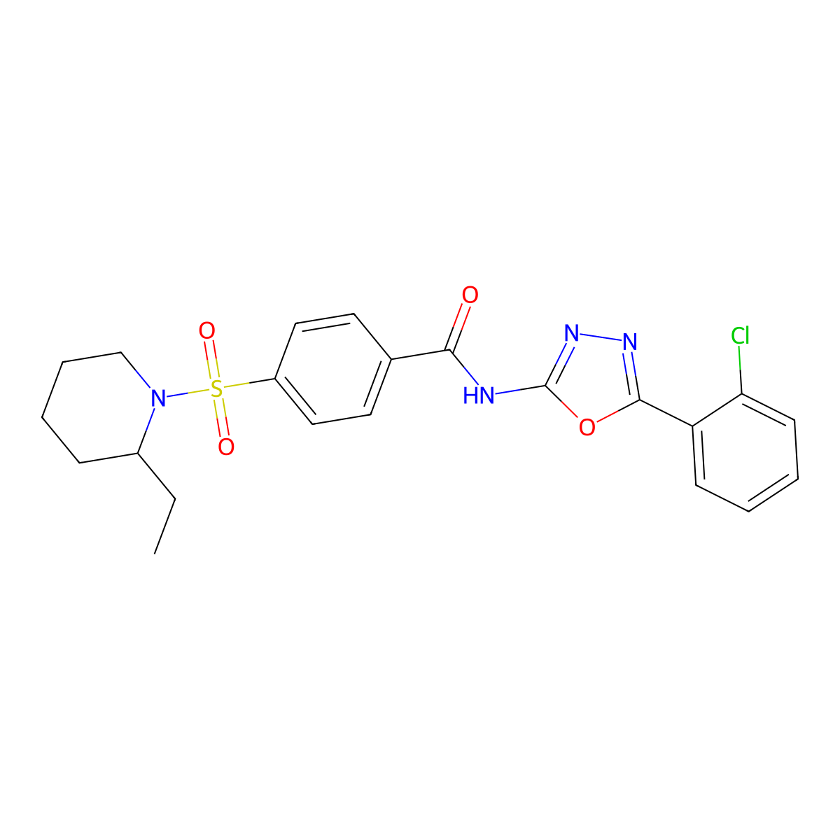 N-[5-(2-chlorophenyl)-1,3,4-oxadiazol-2-yl]-4-(2-ethylpiperidin-1-yl)sulfonylbenzamide molecular structure, CAS 533869-38-4