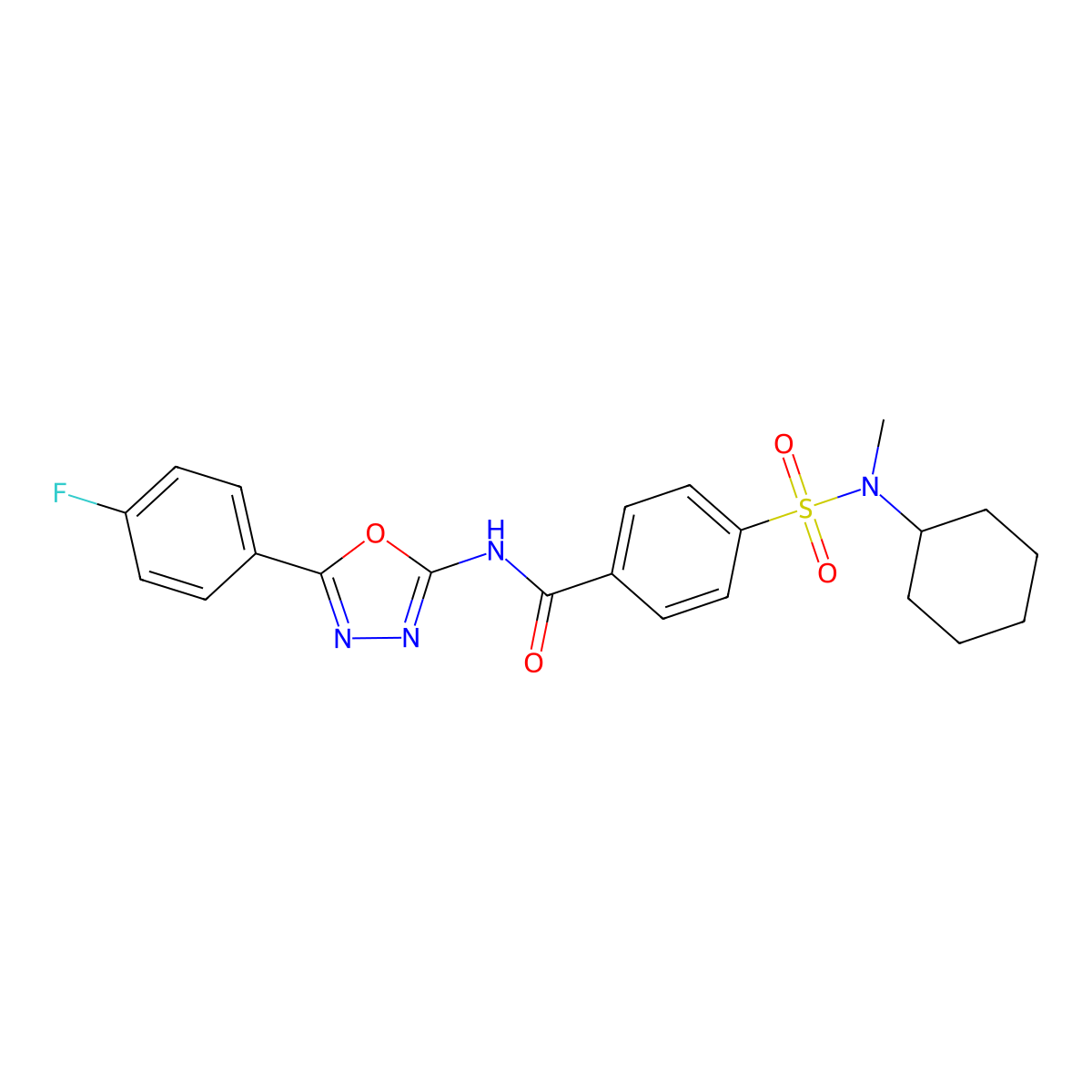 4-[cyclohexyl(methyl)sulfamoyl]-N-[5-(4-fluorophenyl)-1,3,4-oxadiazol-2-yl]benzamide molecular structure, CAS 533869-47-5