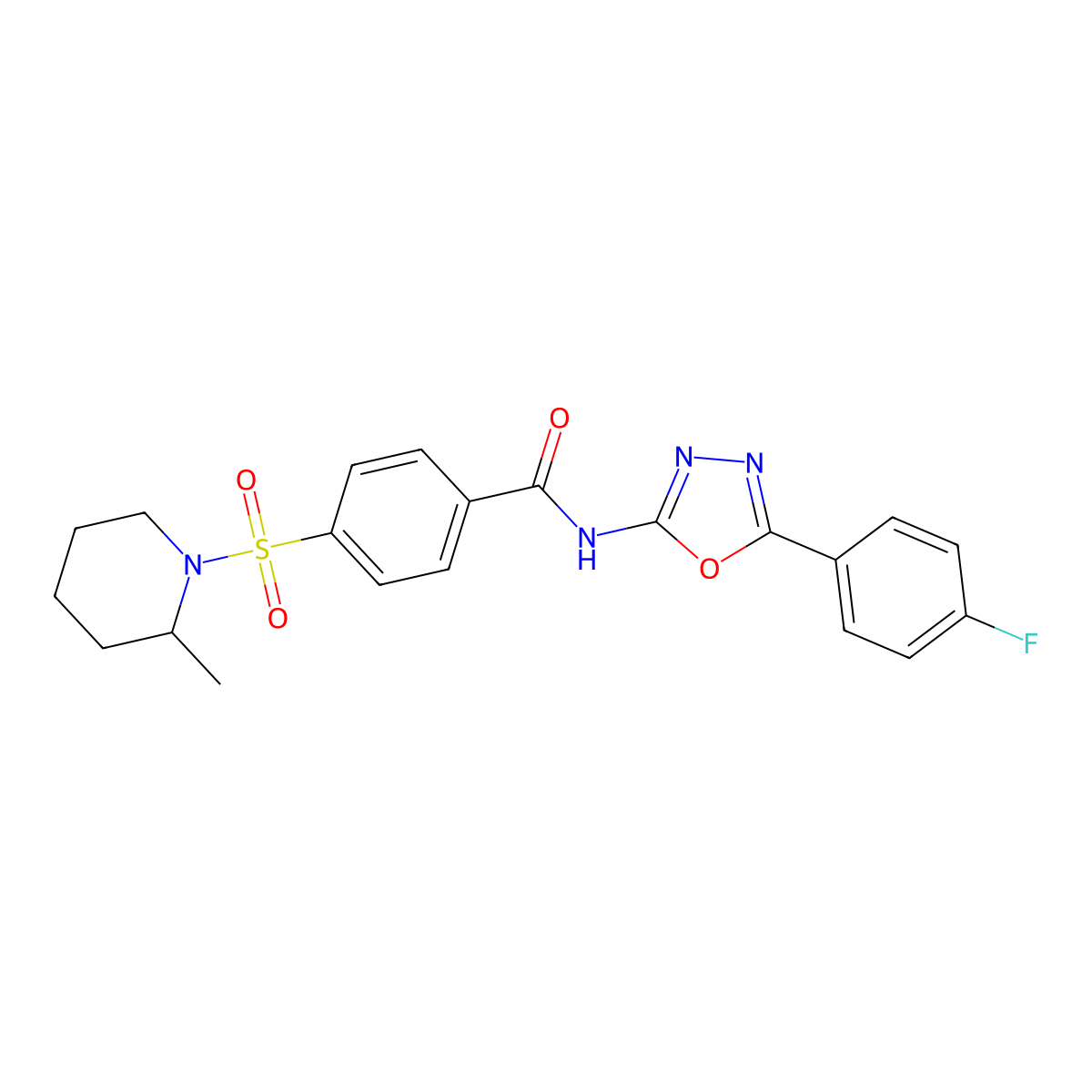 N-[5-(4-fluorophenyl)-1,3,4-oxadiazol-2-yl]-4-[(2-methylpiperidin-1-yl)sulfonyl]benzamide molecular structure, CAS 533869-52-2