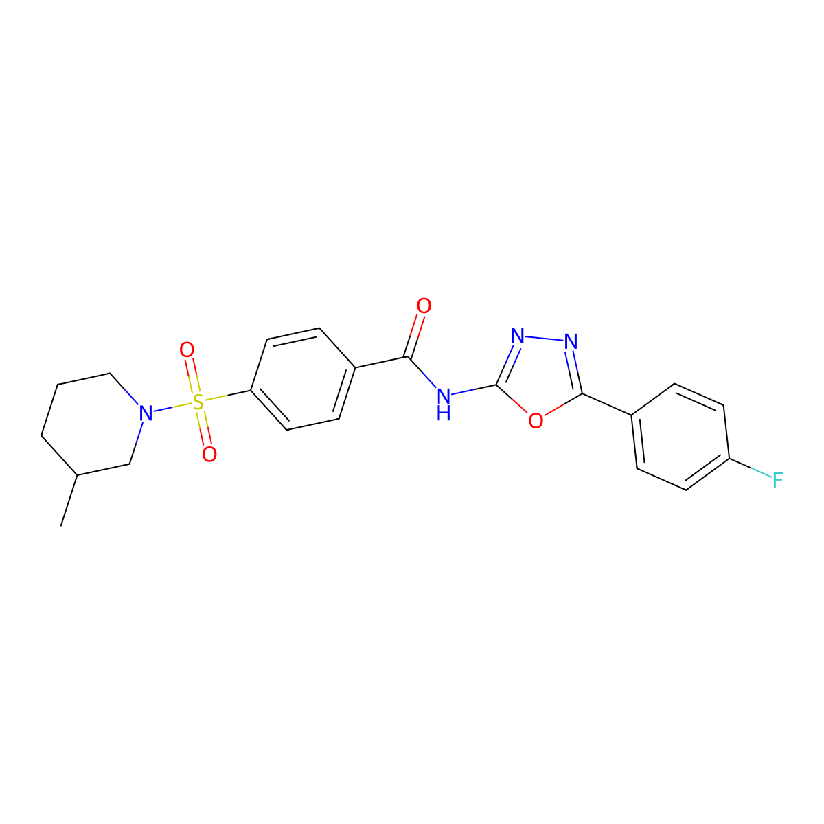 N-(5-(4-fluorophenyl)-1,3,4-oxadiazol-2-yl)-4-((3-methylpiperidin-1-yl)sulfonyl)benzamide molecular structure, CAS 533869-53-3