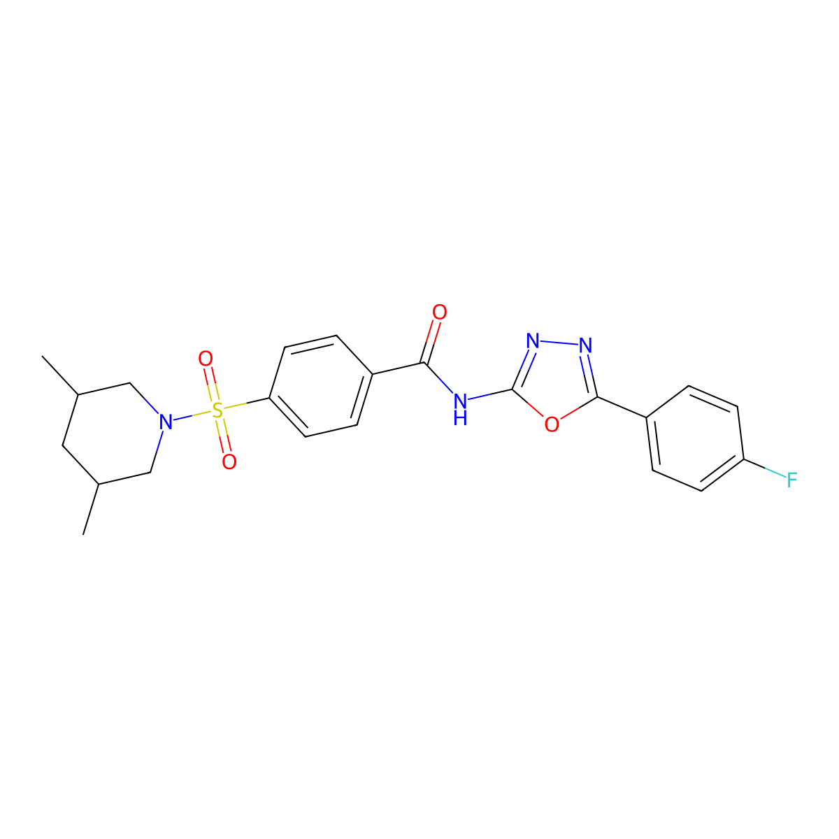 4-[(3,5-dimethylpiperidin-1-yl)sulfonyl]-N-[5-(4-fluorophenyl)-1,3,4-oxadiazol-2-yl]benzamide molecular structure, CAS 533869-55-5