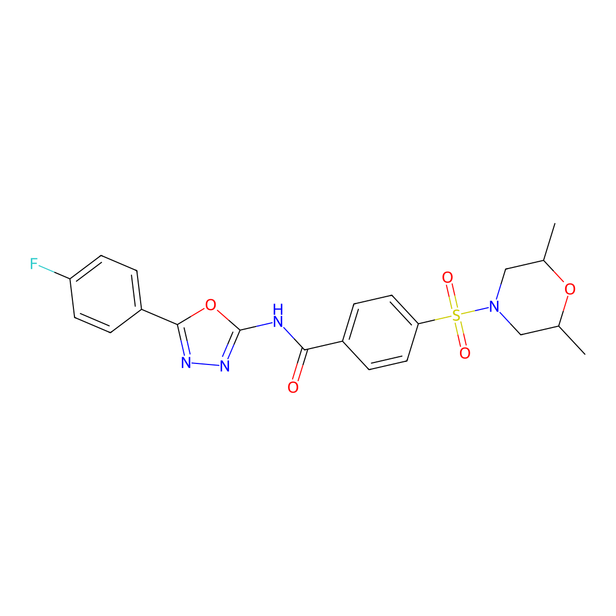 4-(2,6-dimethylmorpholin-4-yl)sulfonyl-N-[5-(4-fluorophenyl)-1,3,4-oxadiazol-2-yl]benzamide molecular structure, CAS 533869-56-6