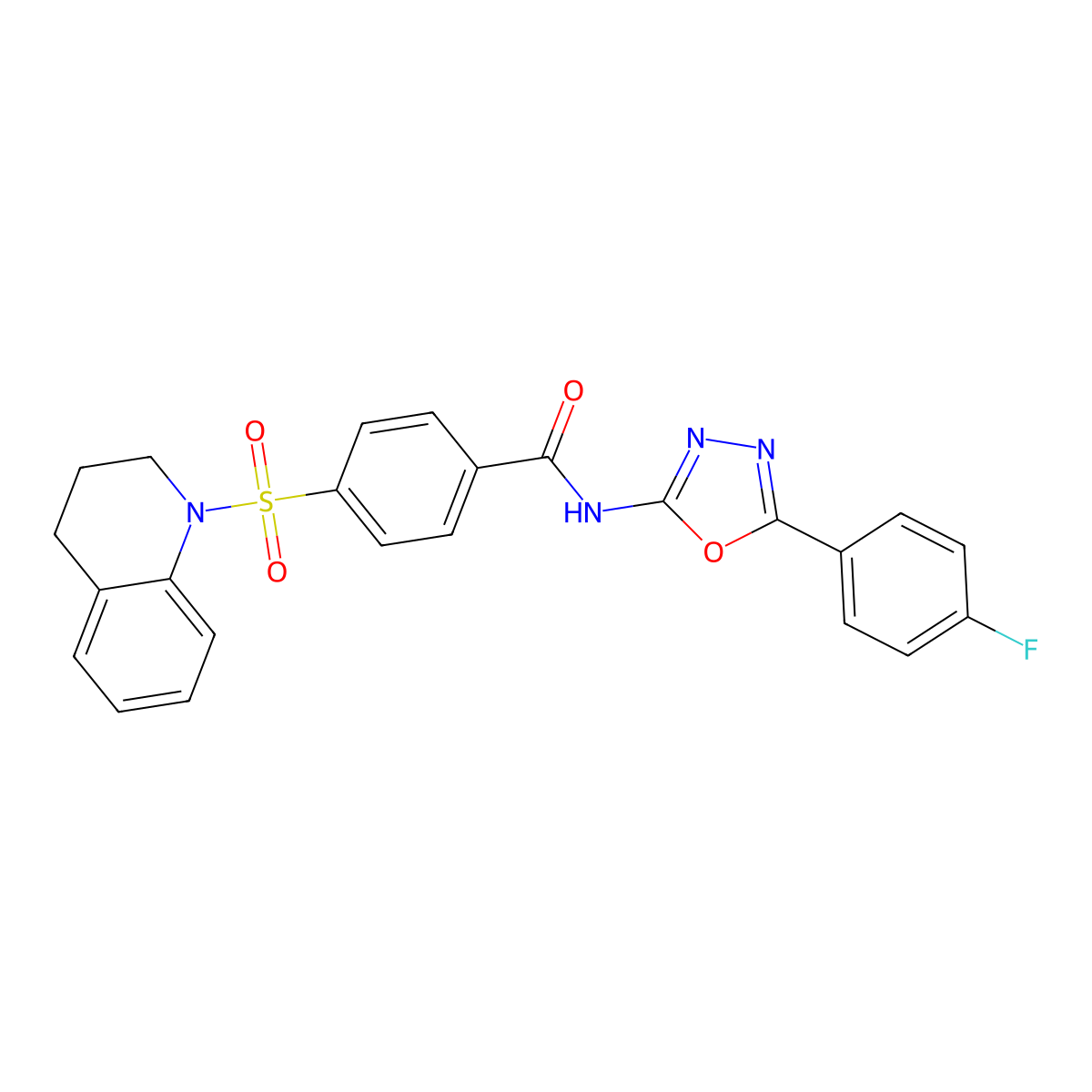 4-(3,4-dihydro-2H-quinolin-1-ylsulfonyl)-N-[5-(4-fluorophenyl)-1,3,4-oxadiazol-2-yl]benzamide molecular structure, CAS 533869-59-9