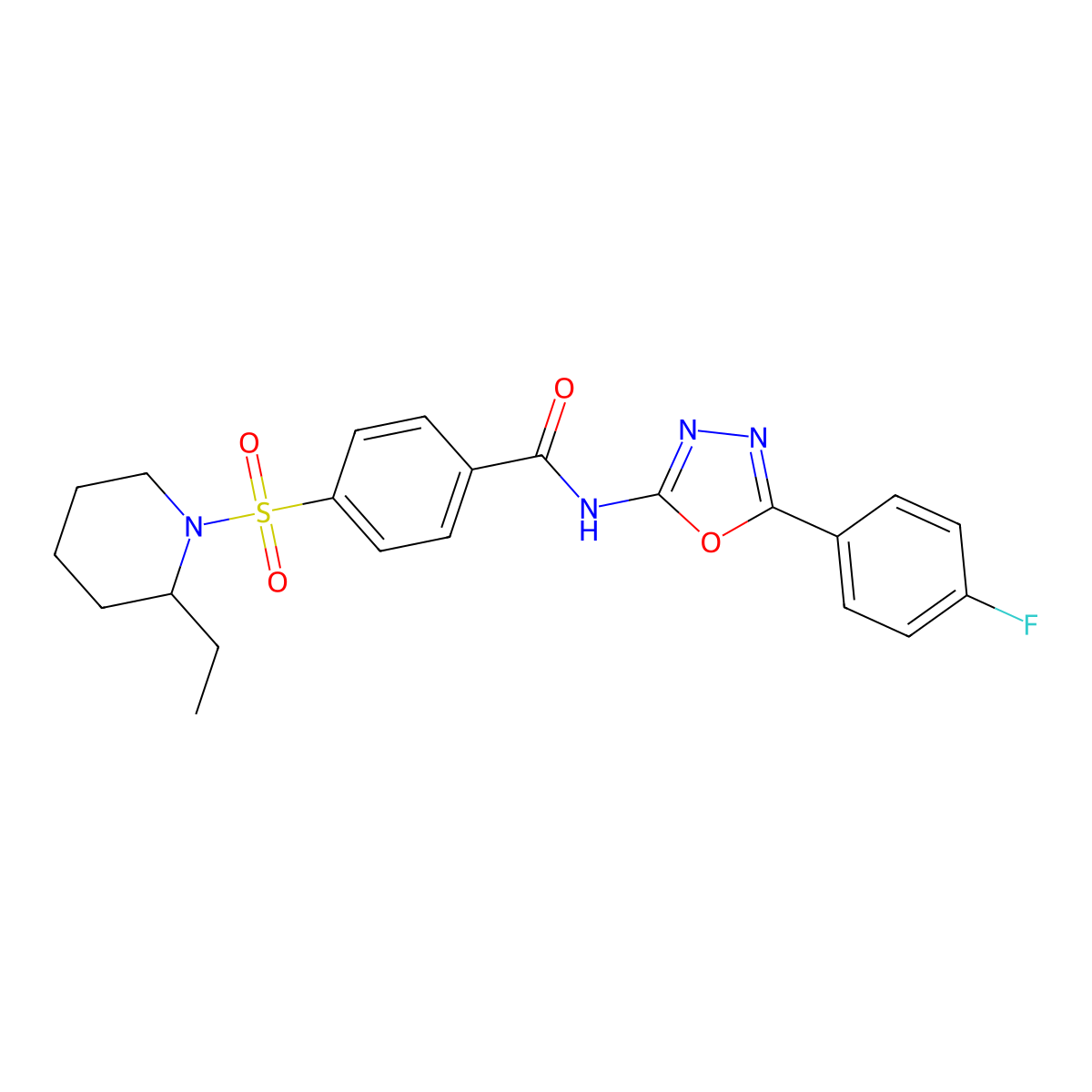 4-(2-ethylpiperidin-1-yl)sulfonyl-N-[5-(4-fluorophenyl)-1,3,4-oxadiazol-2-yl]benzamide molecular structure, CAS 533869-68-0